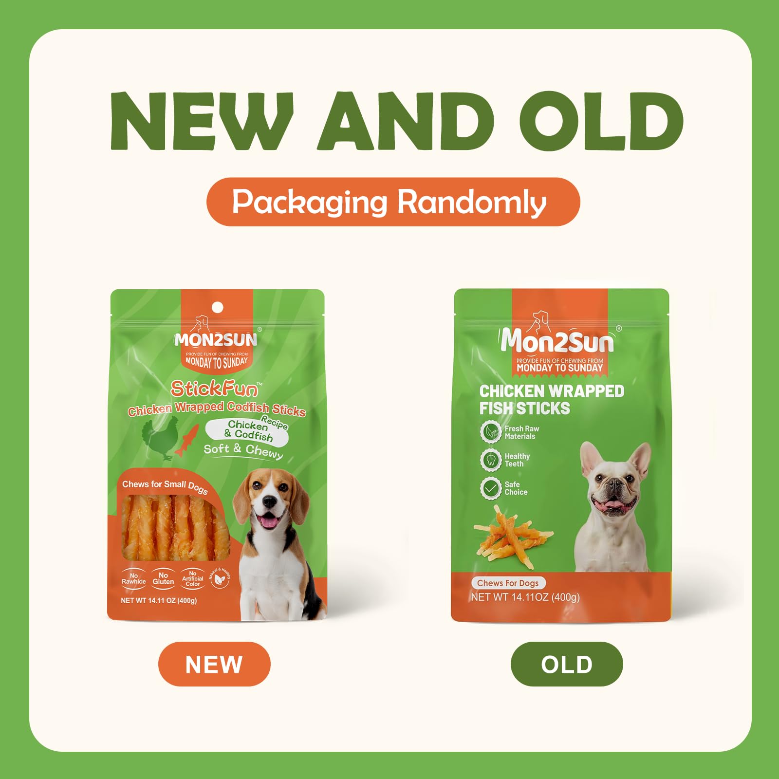 MON2SUN Rawhide Free Dog Treats Chicken Wrapped Cod Sticks for Small Dogs Healthy Training Treats Soft Snacks (14.11 Ounce -Pack