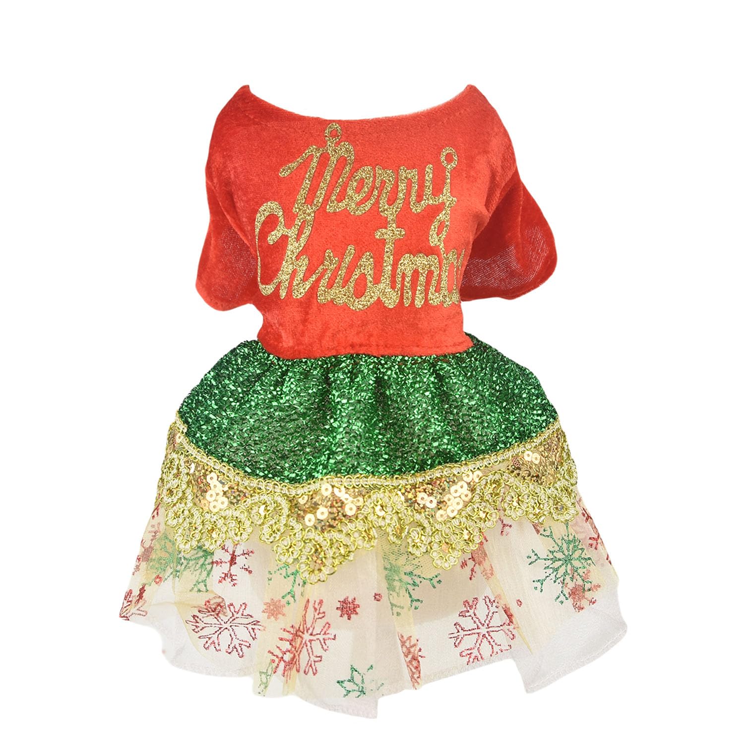 Muyaopet Merry Christmas Dog Dress Costume,Sparkly Pet Holiday Tulle Dress,Pet Winter Clothes For Small Dogs Girl,Cat Apparel (M