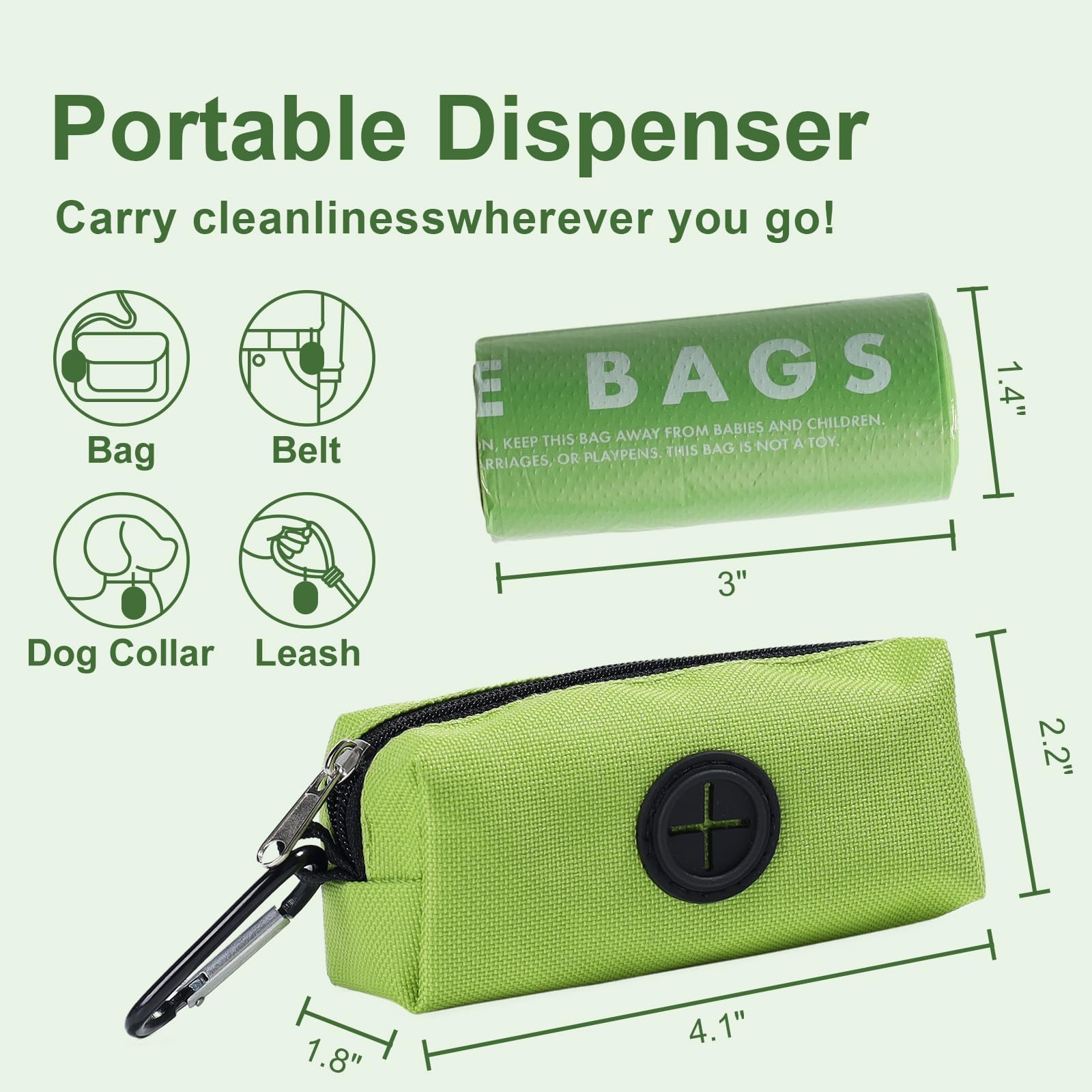 Dog Poop Bags With Handles 15 Rolls, 180 Counts Pine Scented Dog Waste Bags With Dispenser, Leak Proof And Extra Thick, Easy-Tie