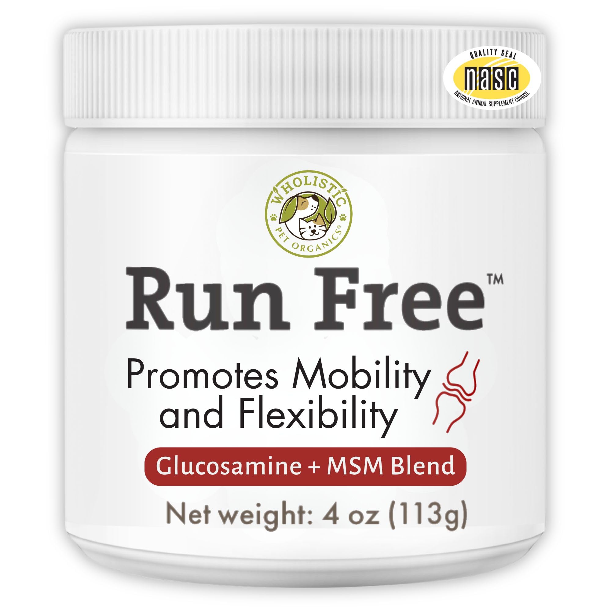 Wholistic Pet Organics Run Free - 4 Oz - Dog Joint Supplement for Senior Dogs, Glucosamine Chondroitin MSM, Dog Vitamins, Cat Jo