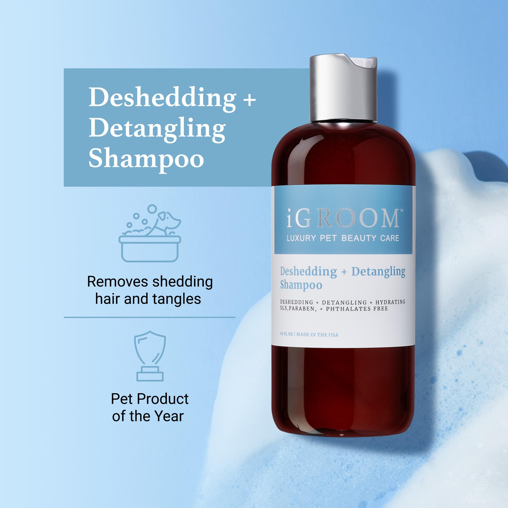 iGroom Deshedding & Detangling Dog Shampoo, 16 OZ, Loosens Tangles, Adds Shine, Made in USA