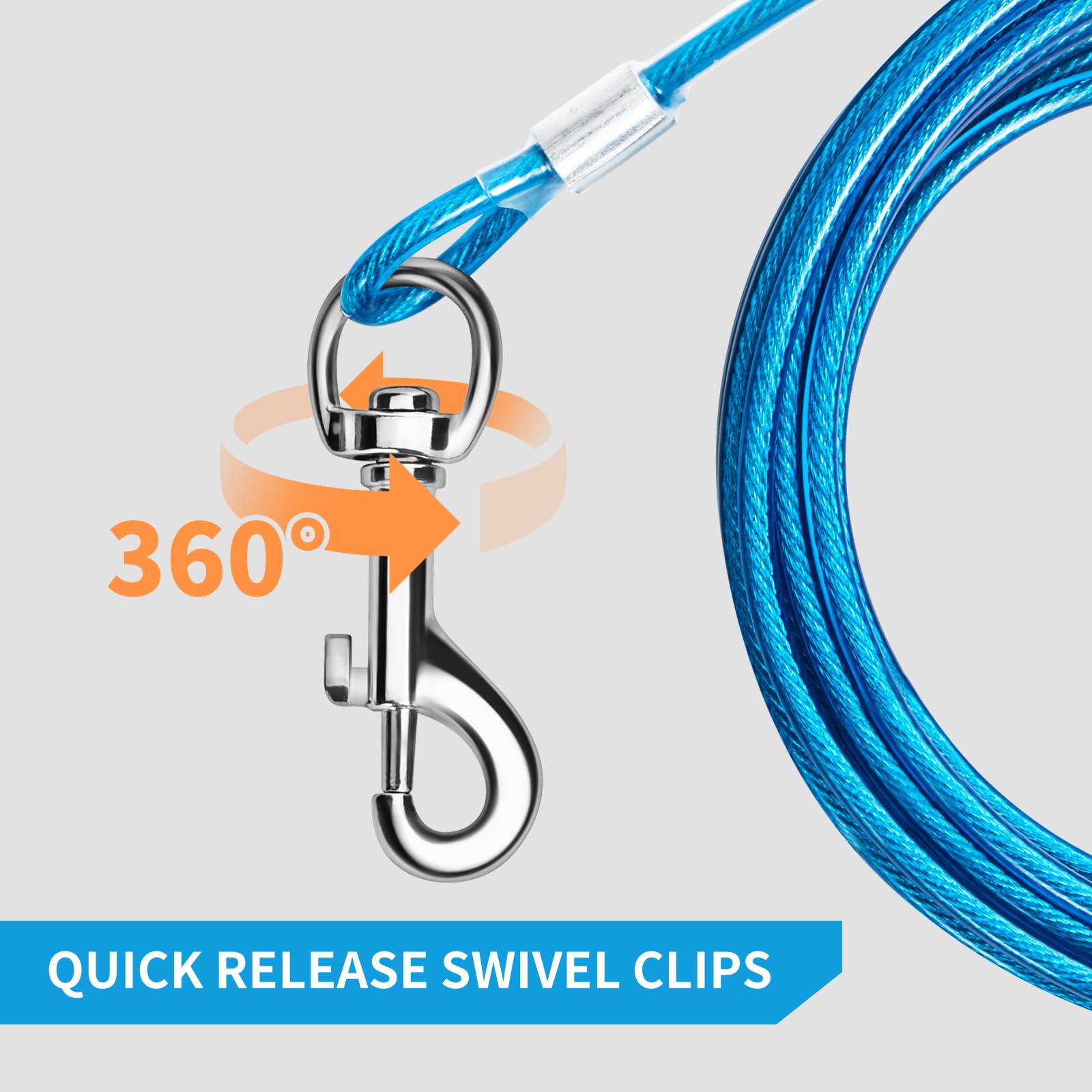 Dog Tie Out Cable, 30 Ft Heavy Duty Dogs Lead Cable With Detachable Shock Spring, Dog Runner Chains For Outside Yard Camping Hol
