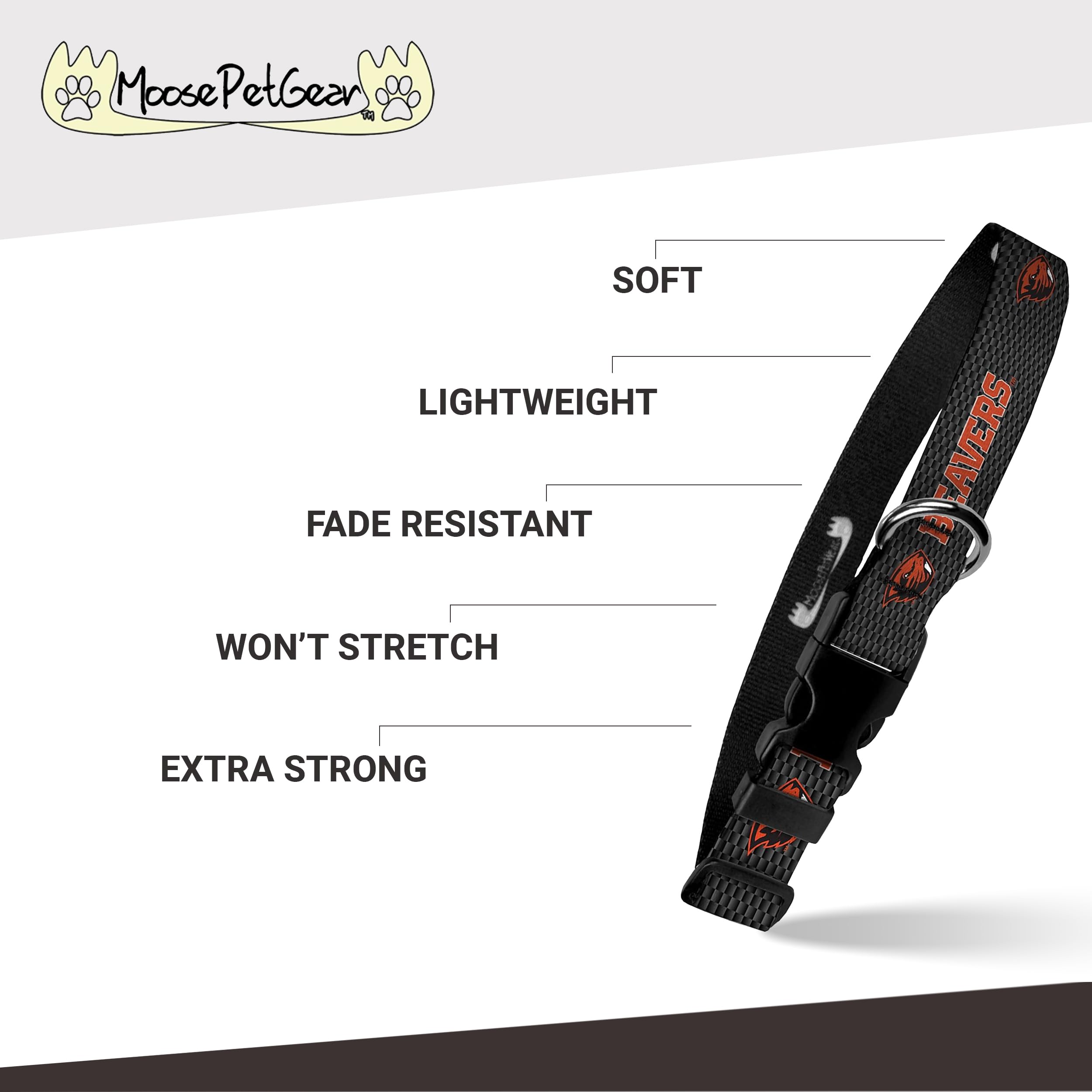 Moose Pet Wear Dog Collar - Oregon State University Beavers Adjustable Pet Collars 3/4' M, Beaver On Carbon Fiber