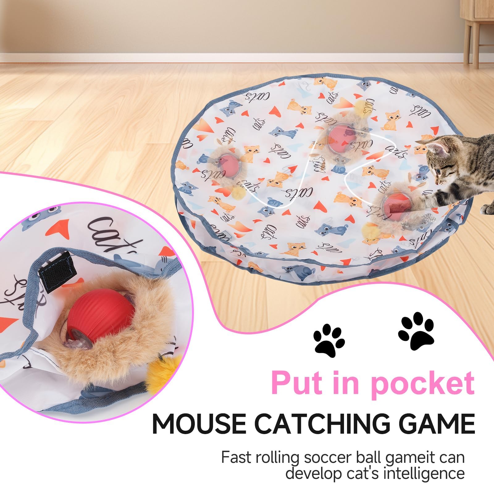 Goldsuccess Interactive Cat Toy Ball Fast Rolling In Pouch, Automatic Motion Activated Simulated Chirping Bird Sound Hide And Se