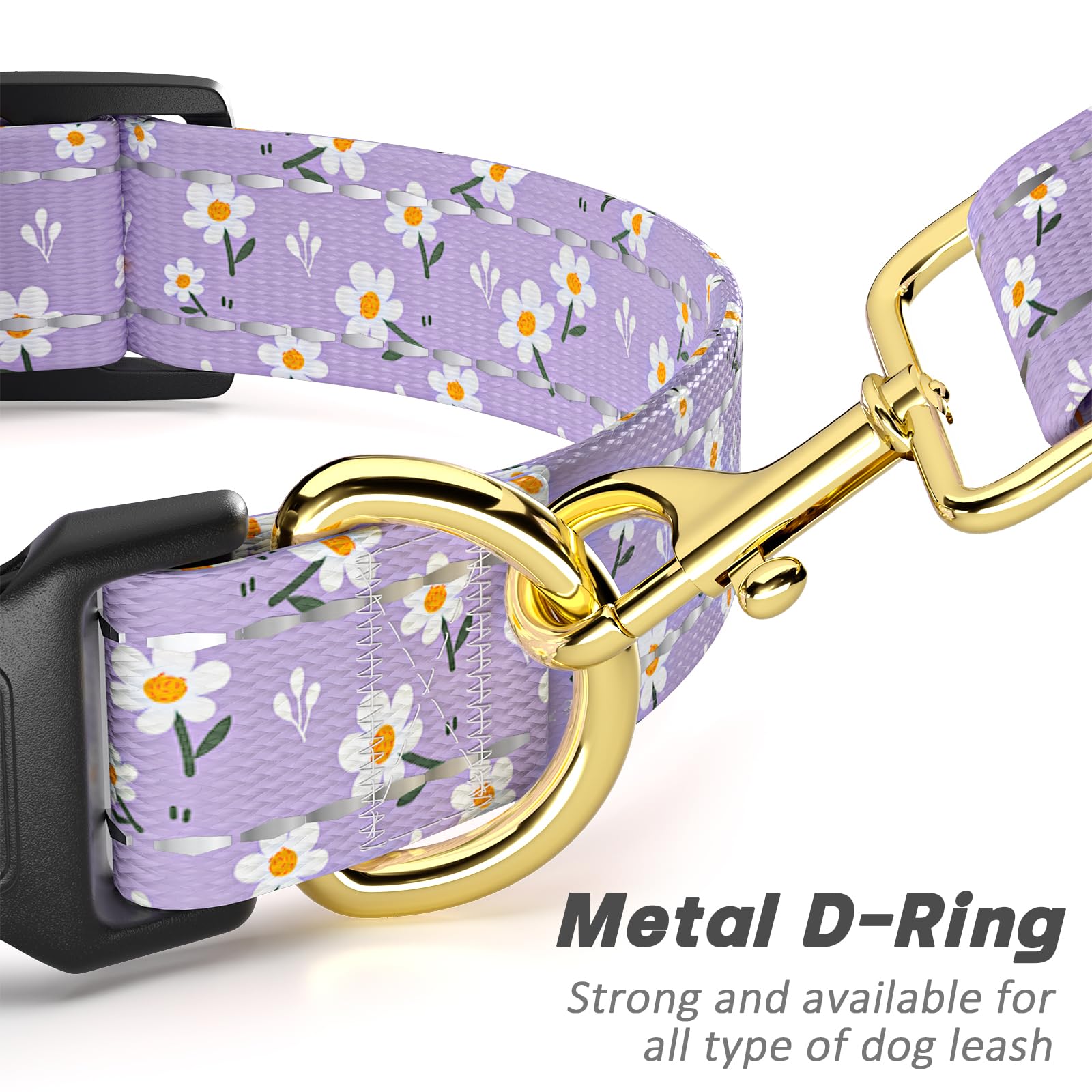 Tmoodel Reflective Dog Collar For Small Dogs, Cute Flower Theme Adjustable Heavy-Duty Nylon Puppy Collar For Boy And Girl Female
