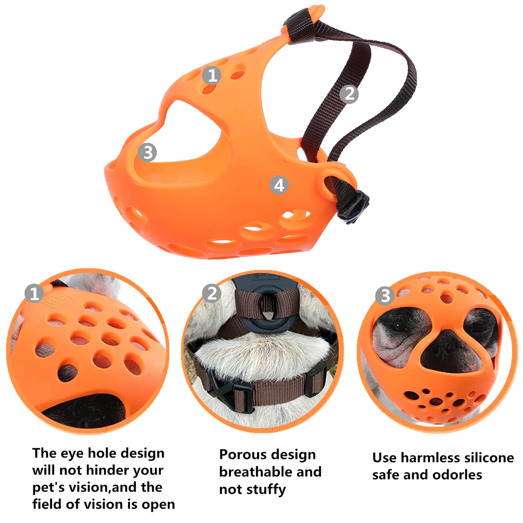 Jyhy Short Snout Dog Muzzles,Soft Silicone Adjustable Breathable Bulldog Muzzle For Biting Chewing Barking Training,Ideal For Flat-Faced Dogs (M, Orange)