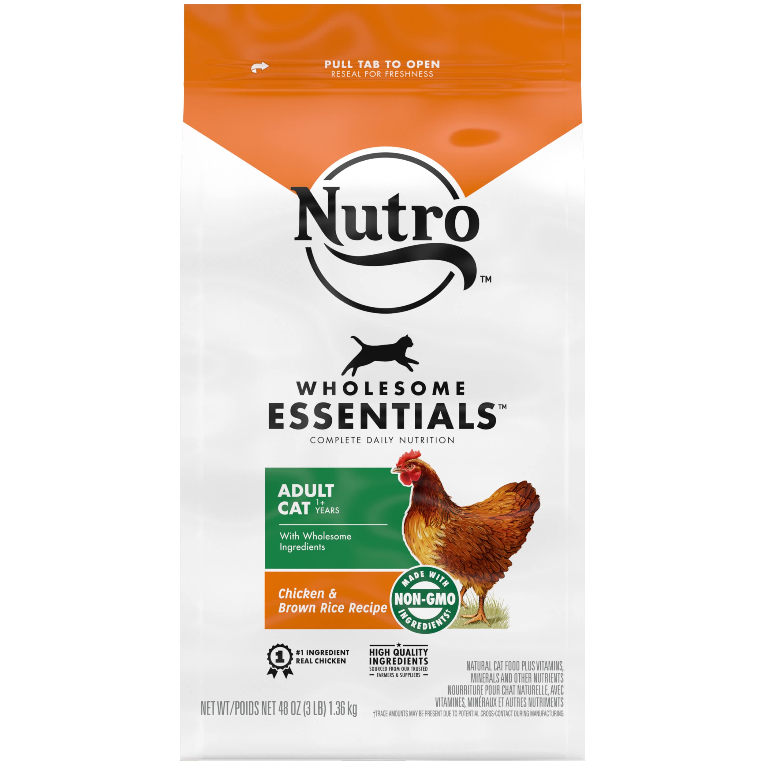 Nutro Wholesome Essentials Adult Dry Cat Food, Chicken & Brown Rice Recipe, 3 lb. Bag