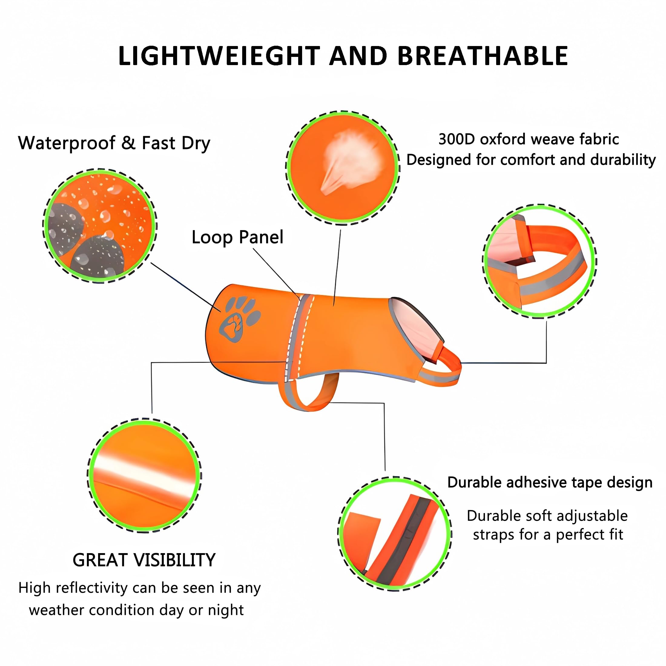 SPOFLY Dog Vest Blaze Orange Hunting Vest Safety Reflective Dog Jacket Fits Small Medium Large Dogs Hook and Loop Fastener High