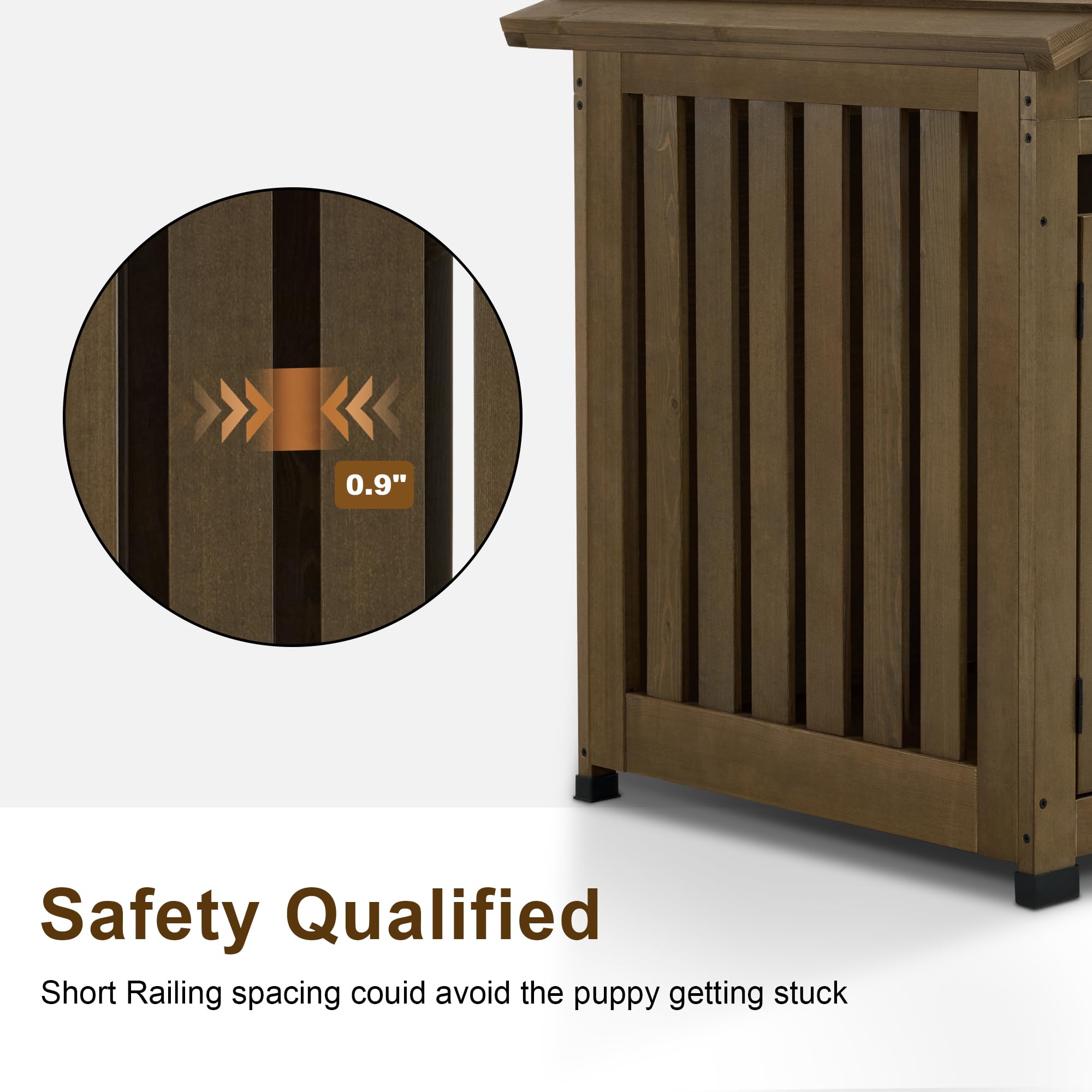 MCombo Wooden Dog House, Solid Wood Indoor Kennel for Small/Medium Dogs, JD54, Brown, Medium