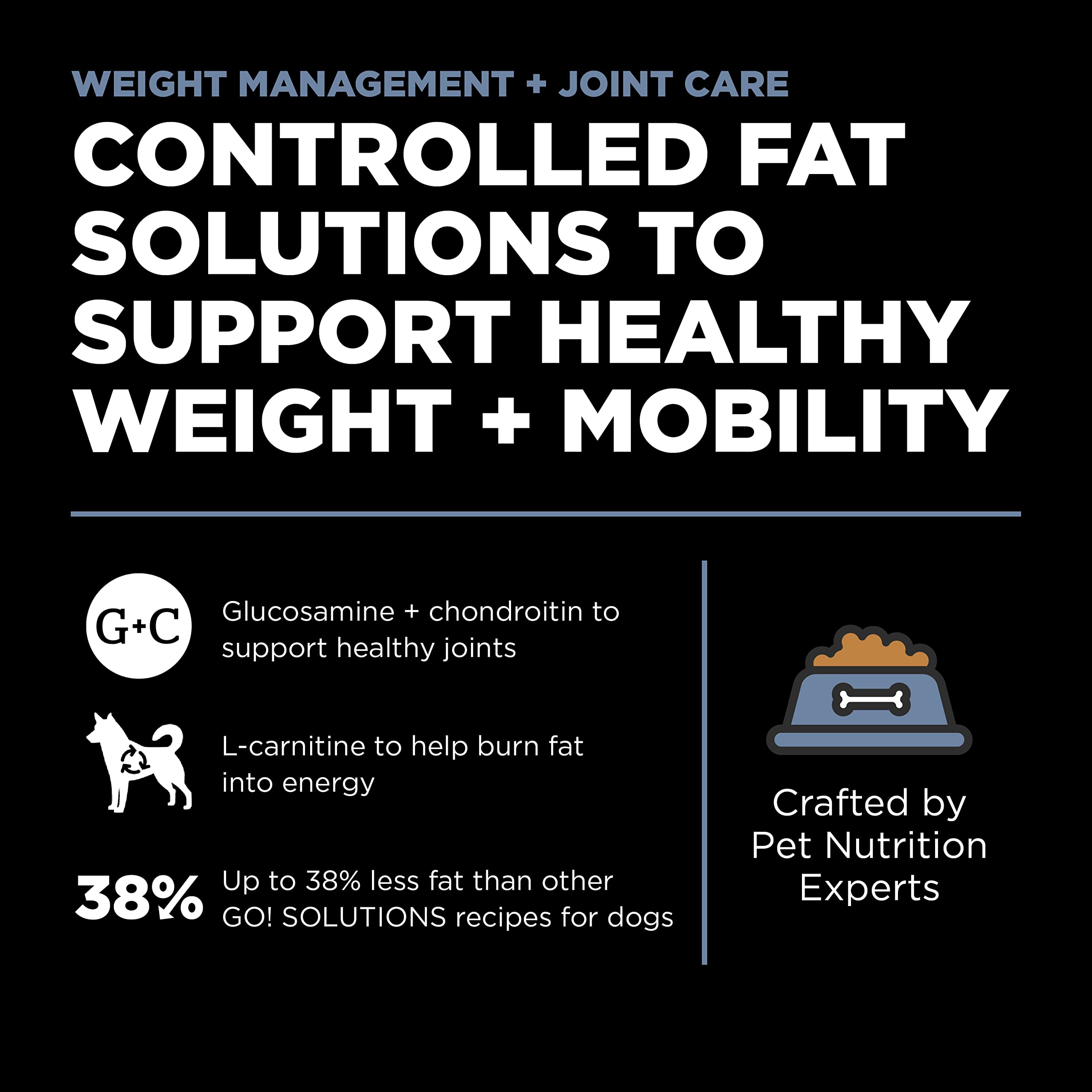 Go! Solutions Weight Management + Joint Care Chicken Grain-Free Dry Dog Food, Premium Kibble for Adults & Seniors with Added Glu