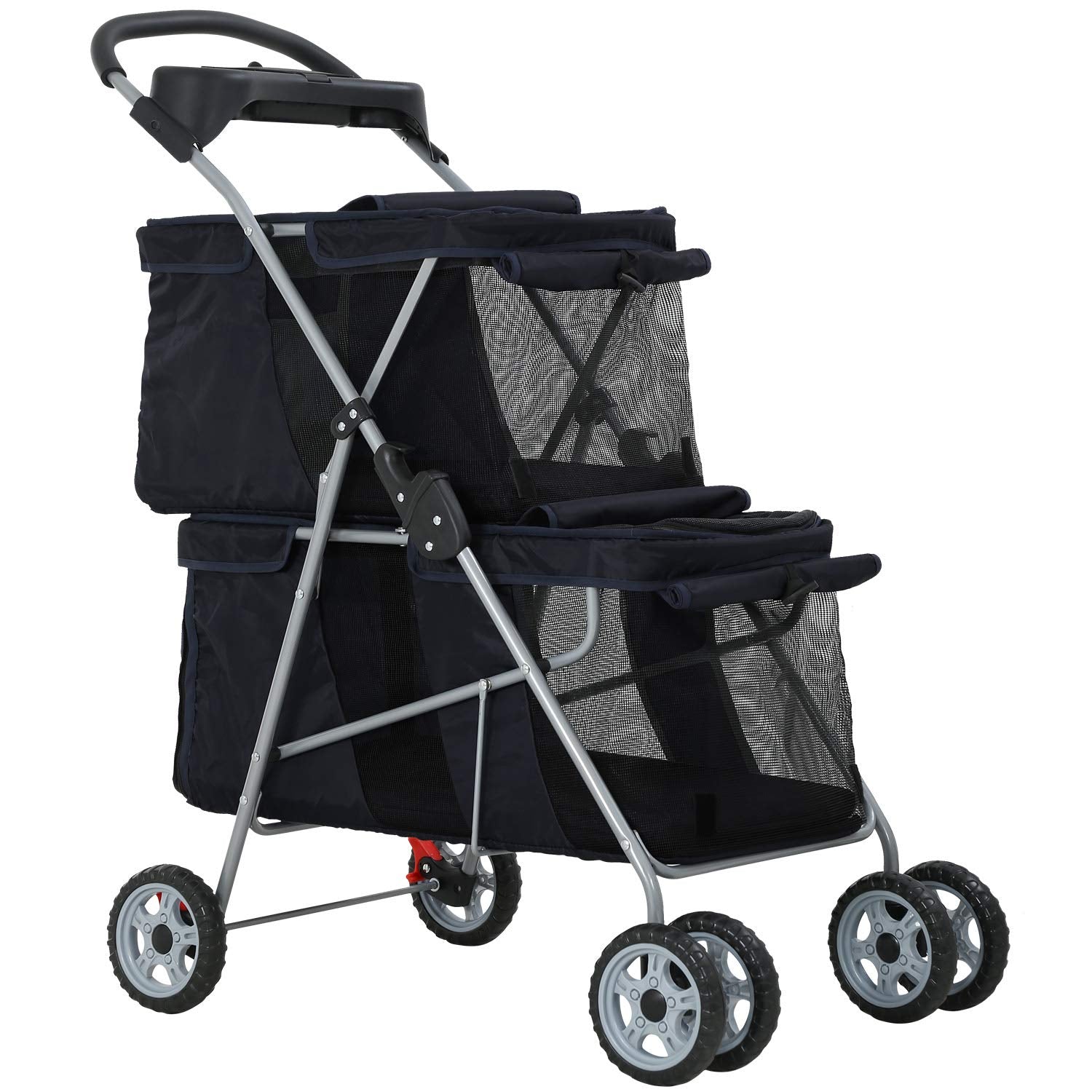 Dog Stroller Cat Pet Carriers for Small Medium Dogs Cats Travel Camping 4 Wheels Lightweight Folding Crate Stroller with Soft Pa