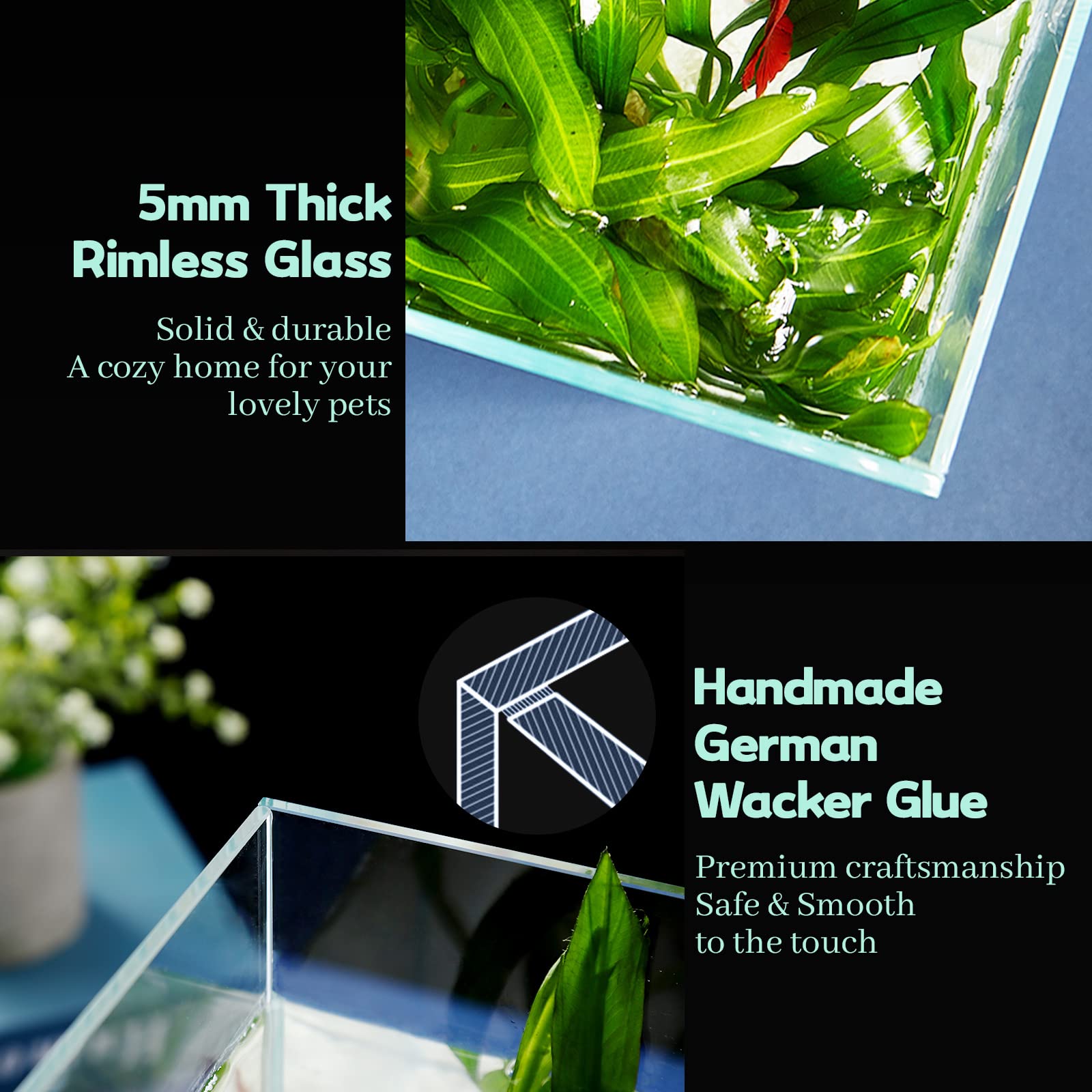 Laqual 10 Gallon Ultra Clear Glass Fish Tank, Rimless Low Iron Aquarium For Betta/Nano/Goldfish/Snail/Shrimp, Big Fish Tank & Co