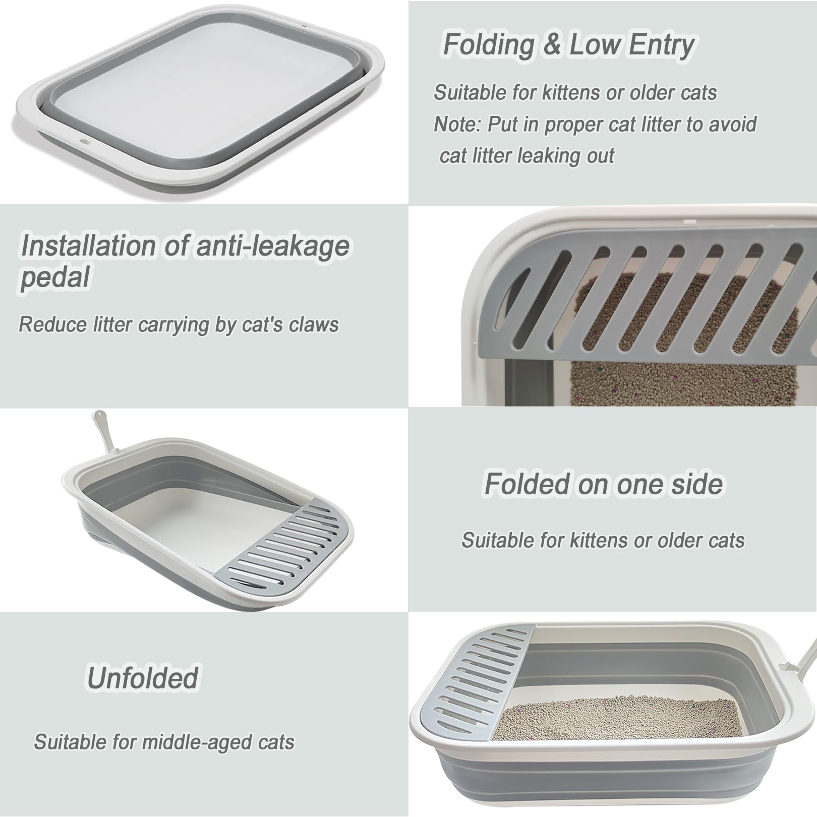 Chuyouan Collapsible Small Cat Litter Box,Kitten Open Potty Pan With Scoop Cat Toilet With Falling Sand Pedal Low Entrance Folda