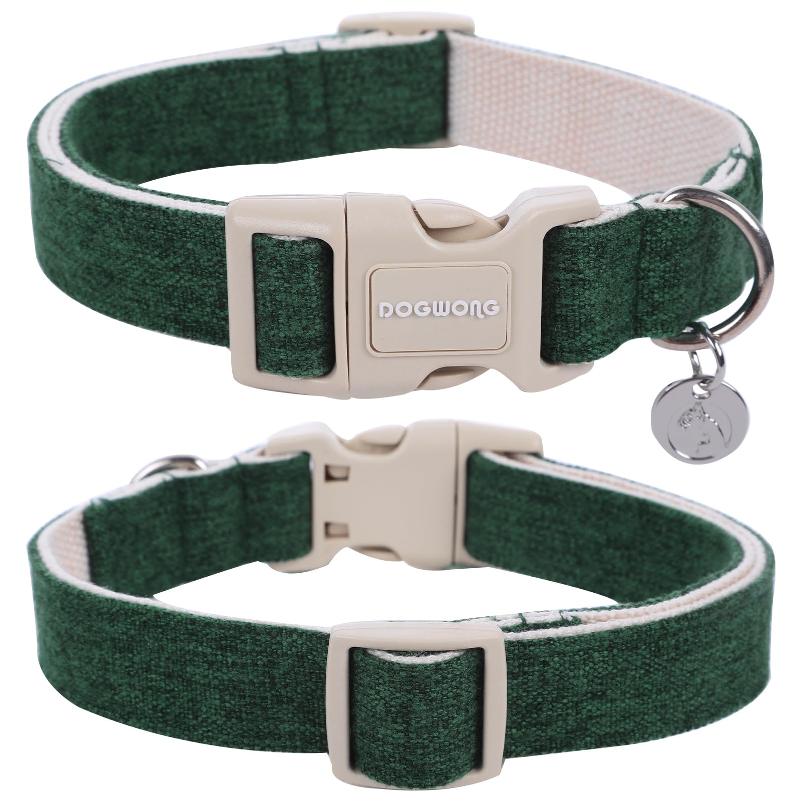Dogwong Cotton Hemp Dog Collar - Heavy-Duty Adjustable Soft Natural Fabric Pet Collar For Christmas, Holiday - Cute Puppy Neckla