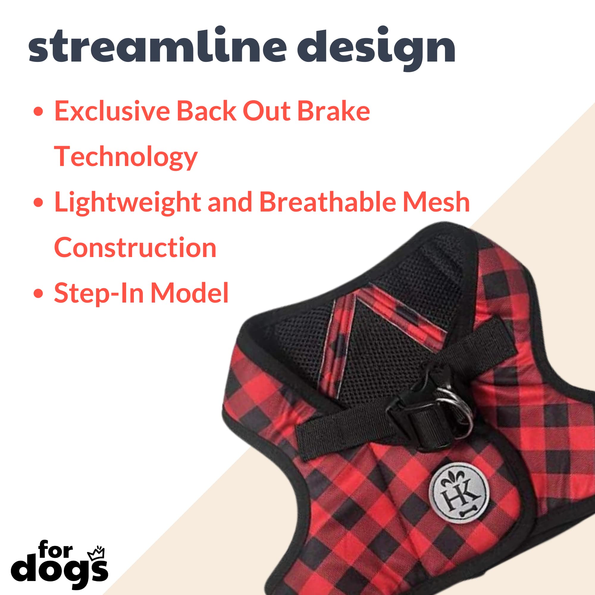 Huxley & Kent Hudson Walking & Training Harness - Buffalo Check (Extra-Small, 6-10Lbs) - Easy Control Step-In Mesh Vest Harness