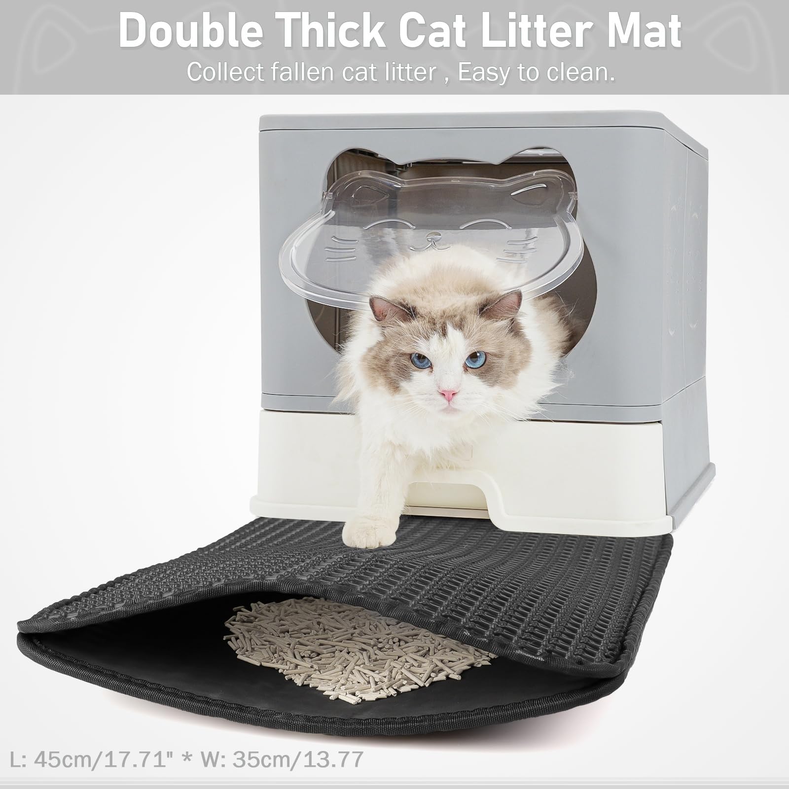 HelloMiao Extra Large Fully Enclosed Litter Box, Foldable Cat Toilet with Lid, Drawer Type, Polypropylene, Upgray+Mat, Model MSP-03