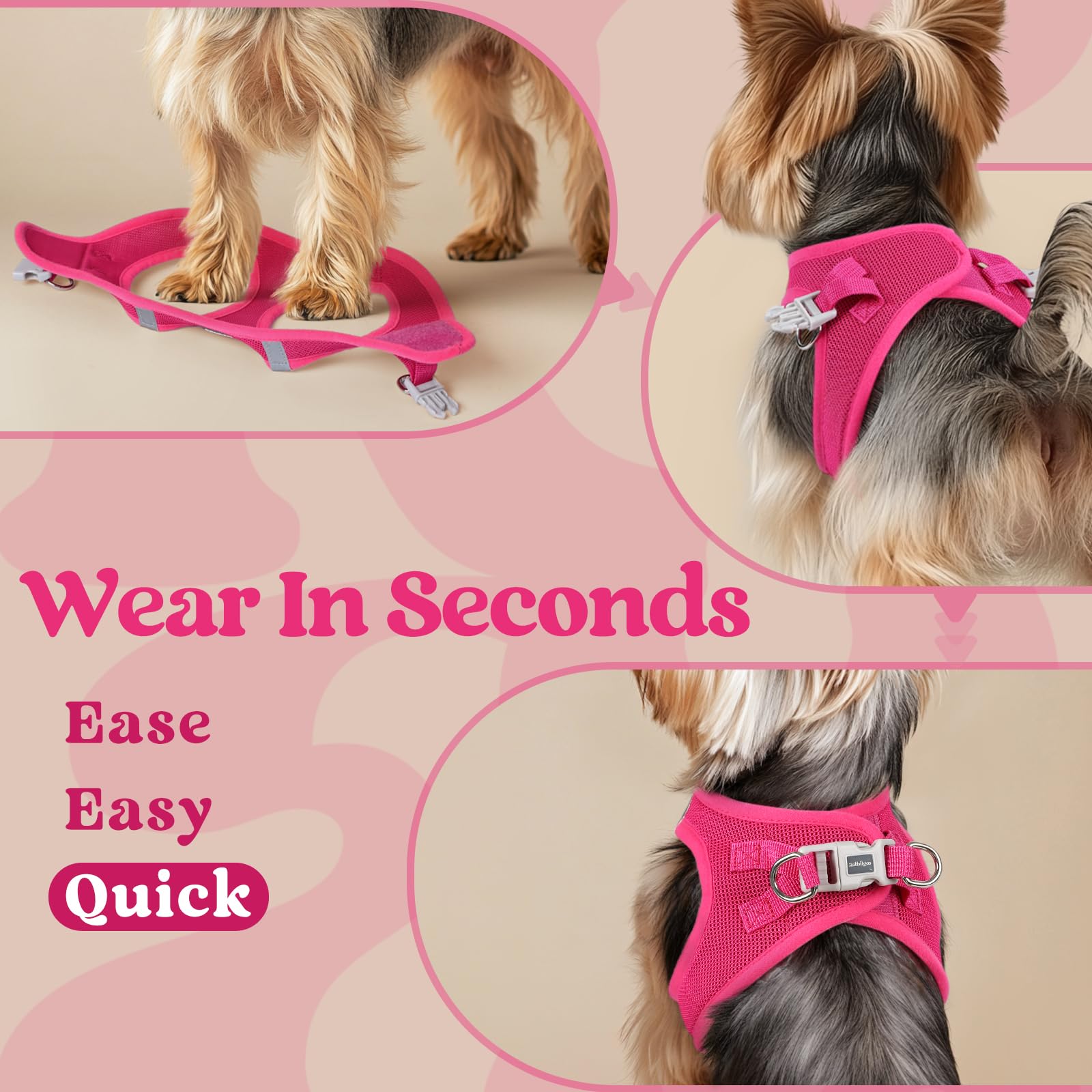 Rabbitgoo Small Dog Harness, Step-In Soft Mesh Puppy Vest, Easy Walk With Safety Buckle, Breathable Reflective Pet Harness For S