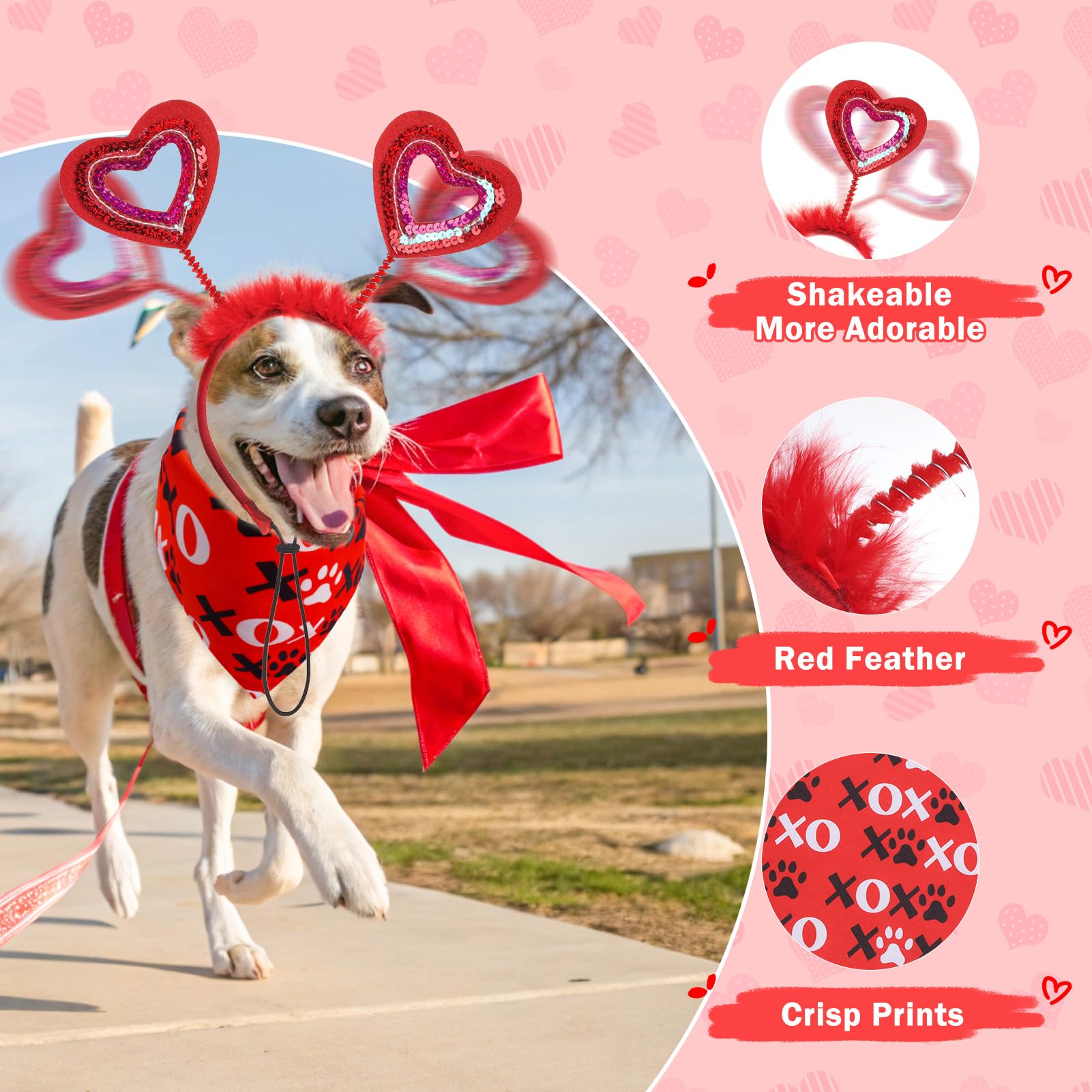 SCENEREAL Dog Outfit/Birthday Bandana with Feather Wing & Heart Headband Dogs Girls Set, Red Puppy Kitty Party Supplies for Smal