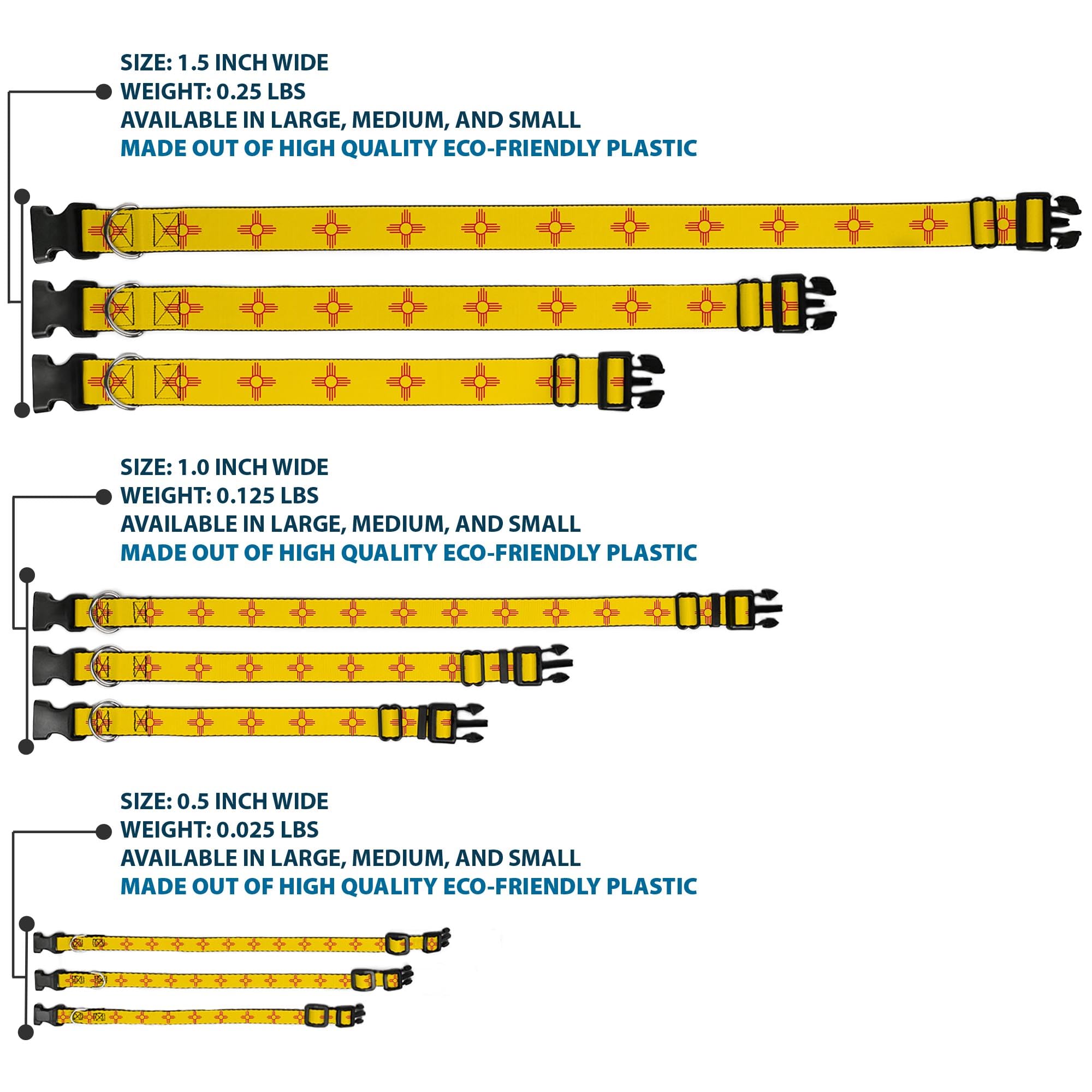 Buckle-Down Dog Collar Plastic Clip New Mexico Flag Yellow Red 16 To 23 Inches 1.5 Inch Wide