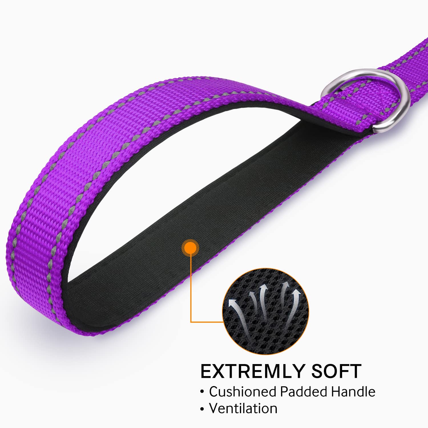 Joytale Double-Sided Reflective Dog Leash, 6 Ft/5 Ft/4 Ft, Padded Handle Nylon Dogs Leashes For Medium & Large Dogs Walking, Purple, 6Ft