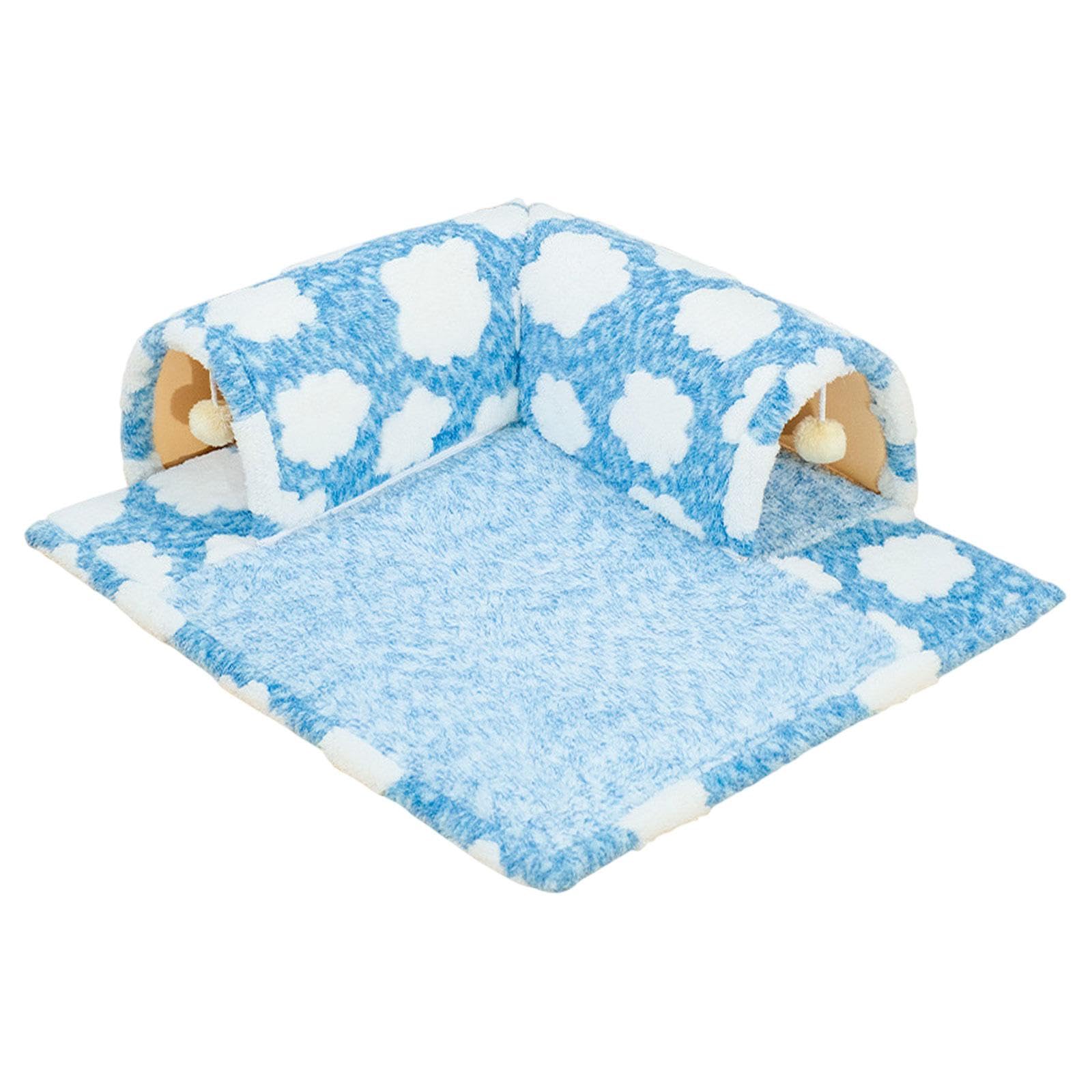 Ujeavette Pet Cat Tunnel Bed With Playing Ball Toy For Pet Supplies Kitten Indoor Cats M Size Blue