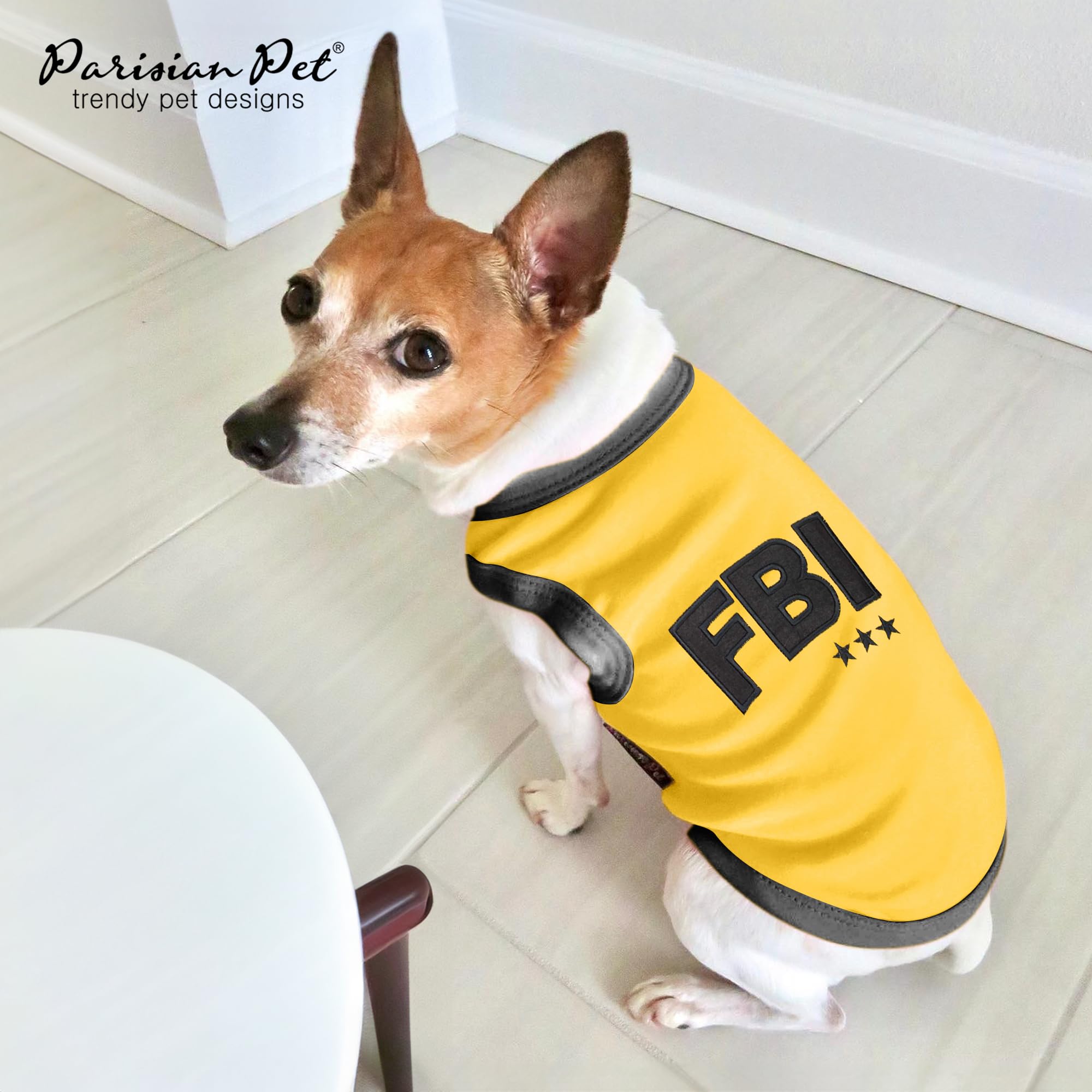Parisian Pet Dog T-Shirt - Embroidered Fbi Shirt - 100% Cotton, Breathable Dog Clothes - Sleeveless Pet Vest - Machine Washable Yellow Dog Shirts For Large Dogs - 3Xl