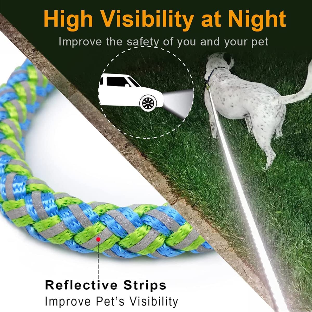 Mycicy 3/4/6/10 Ft Reflective Dog Leash, Nylon Rope Braided Heavy Duty Dog Training Leash For Large Medium Small Dogs Walking Lead (Green 6Ft)