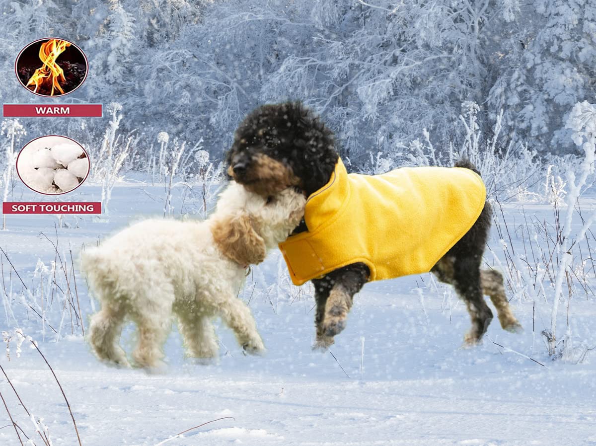 Fleece Dog Coat Pet Jacket Reflective For Cold Weather For Extra Large To Small Pets(Yellow,M)