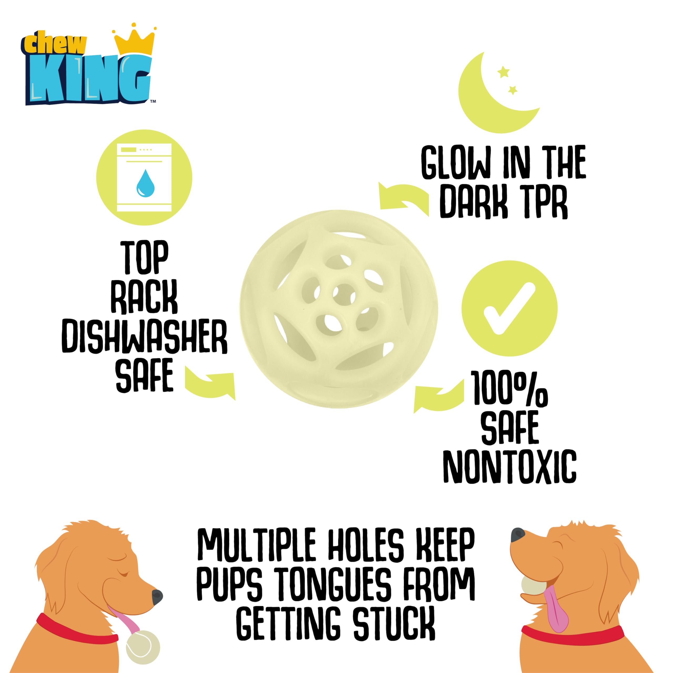 Chew King Glowing Fetch Ball, Dog Ball Toys, Medium 2-Pack Lattice