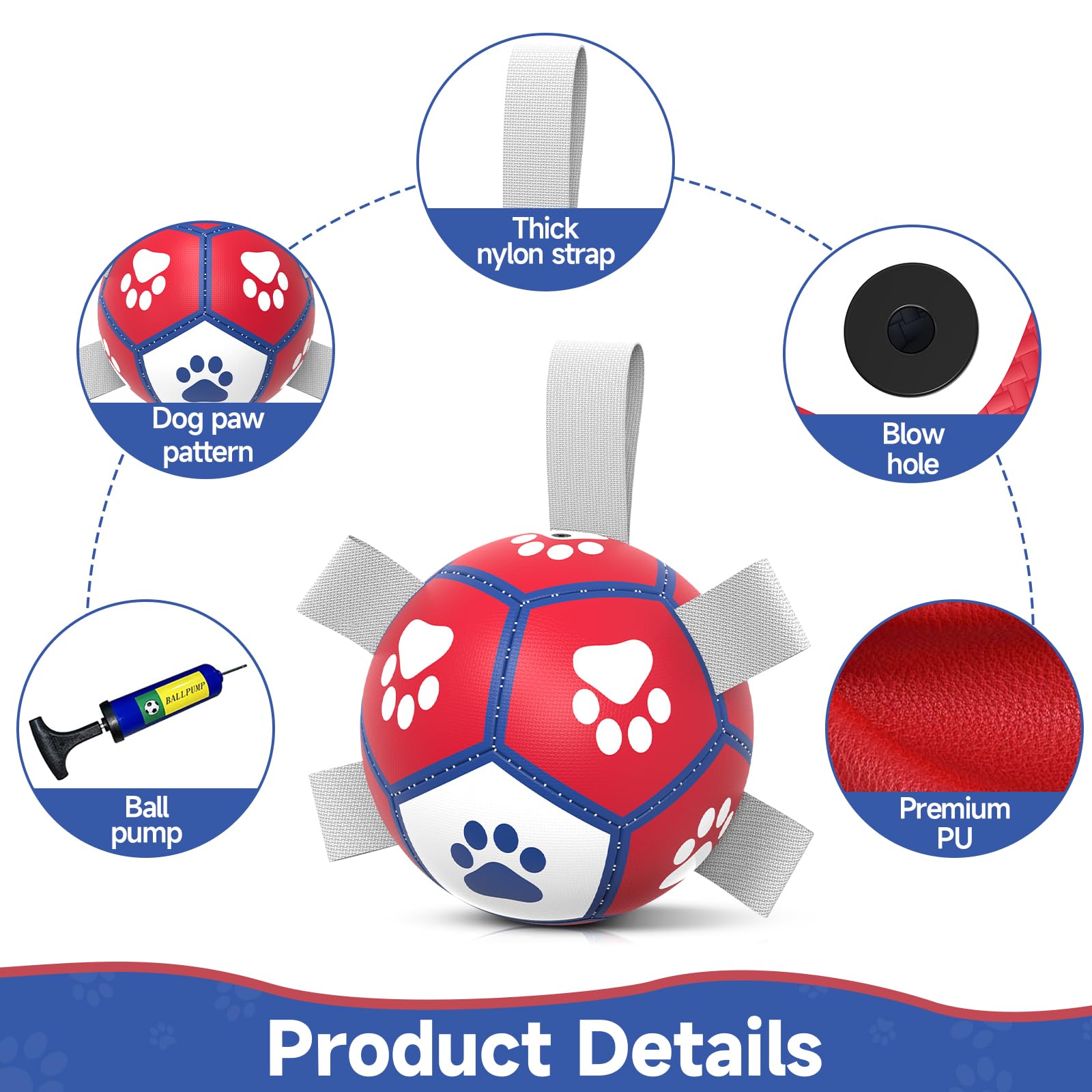 Dog Toys Soccer Ball With Straps,Interactive Dog Balls For Tug Of War, Yard Games, Dog Waterpool Toy, Herding Ball For Small Dog