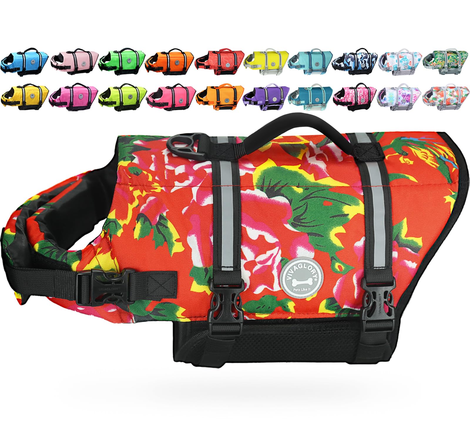 Vivaglory Ripstop Dog Life Jacket For Small Medium Large Dogs Boating, Dog Swimming Vest With Enhanced Buoyancy & Visibility, No