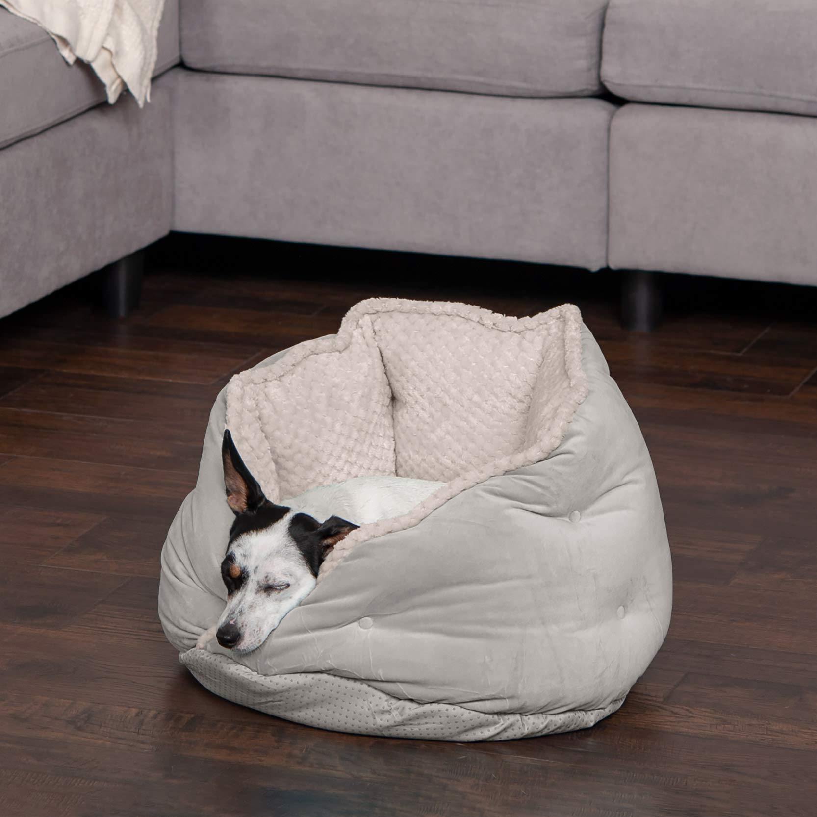 Furhaven 18 Round Pet Bed For Indoor Cats & Small Dogs, 100% Washable, For Pets Up To 14 Lbs - Minky Plush & Velvet Hug Bed -