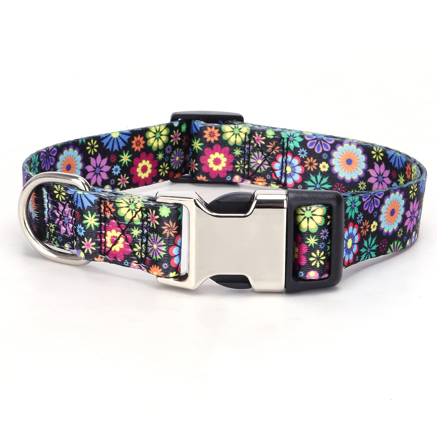 Colorful Flower Dog Collars For Medium Dogs, Pretty Pattern Print Floral Dog Collar Metal Buckle Durable Soft Female Dog Collars