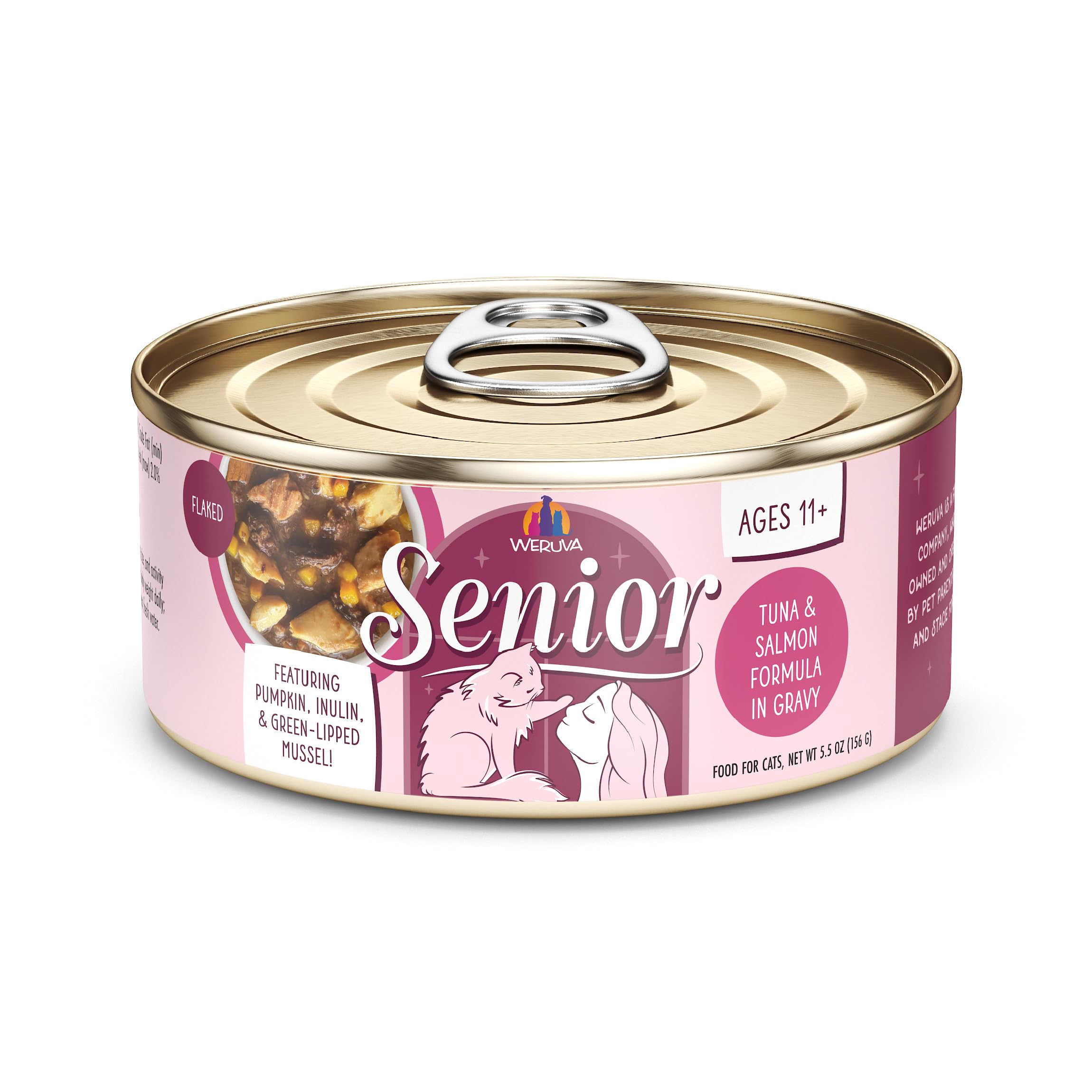 Weruva Senior Cat Food, Tuna and Salmon in Gravy, 5.5oz Can, Pack of 8