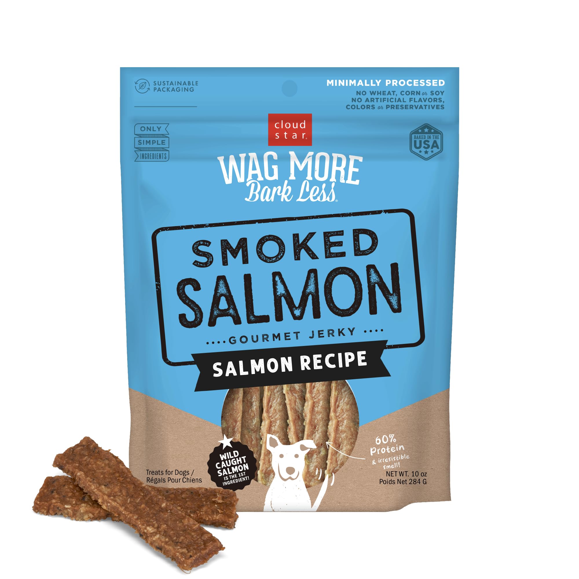 Cloud Star Wag More Bark Less Jerky Dog Treats, Smoked Salmon, 10 oz. Pouch