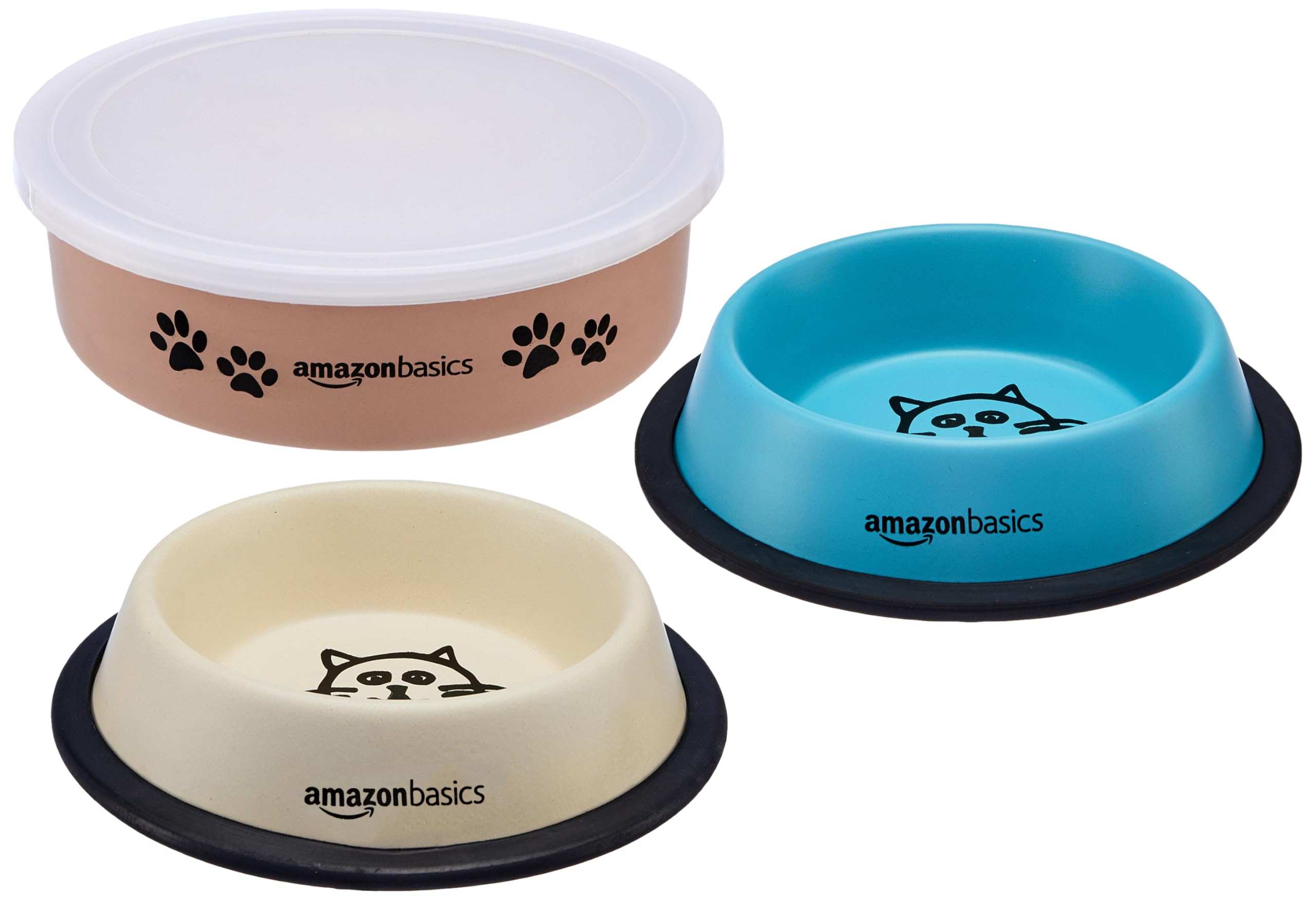 Amazon Basics Stainless Steel Pet Feeding Bowls For Dog & Cats | Anti Slip Base | 3 Pcs Set Of Bowl 230 Ml Each With Canister 86
