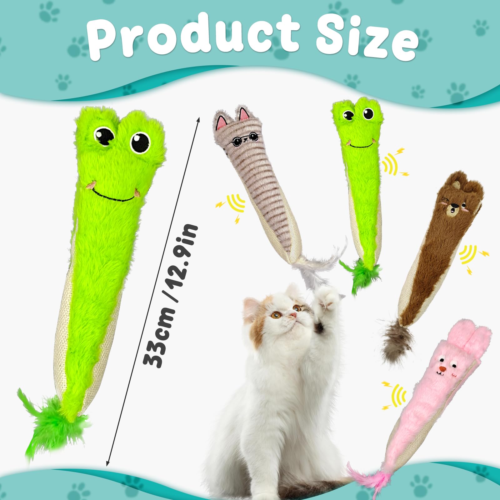 Andiker Cat Toys For Indoor Cats,10.24In Plush Catnip Toy With Crinkle Paper Inside,Fluffy Interactive Cat Toy With Feather And