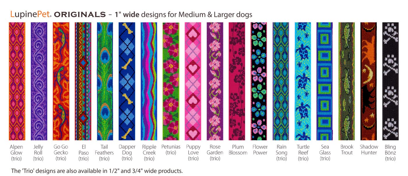 Lupine Step in Dog Harness 1'' Wide Petunias with 24-38'' Girth