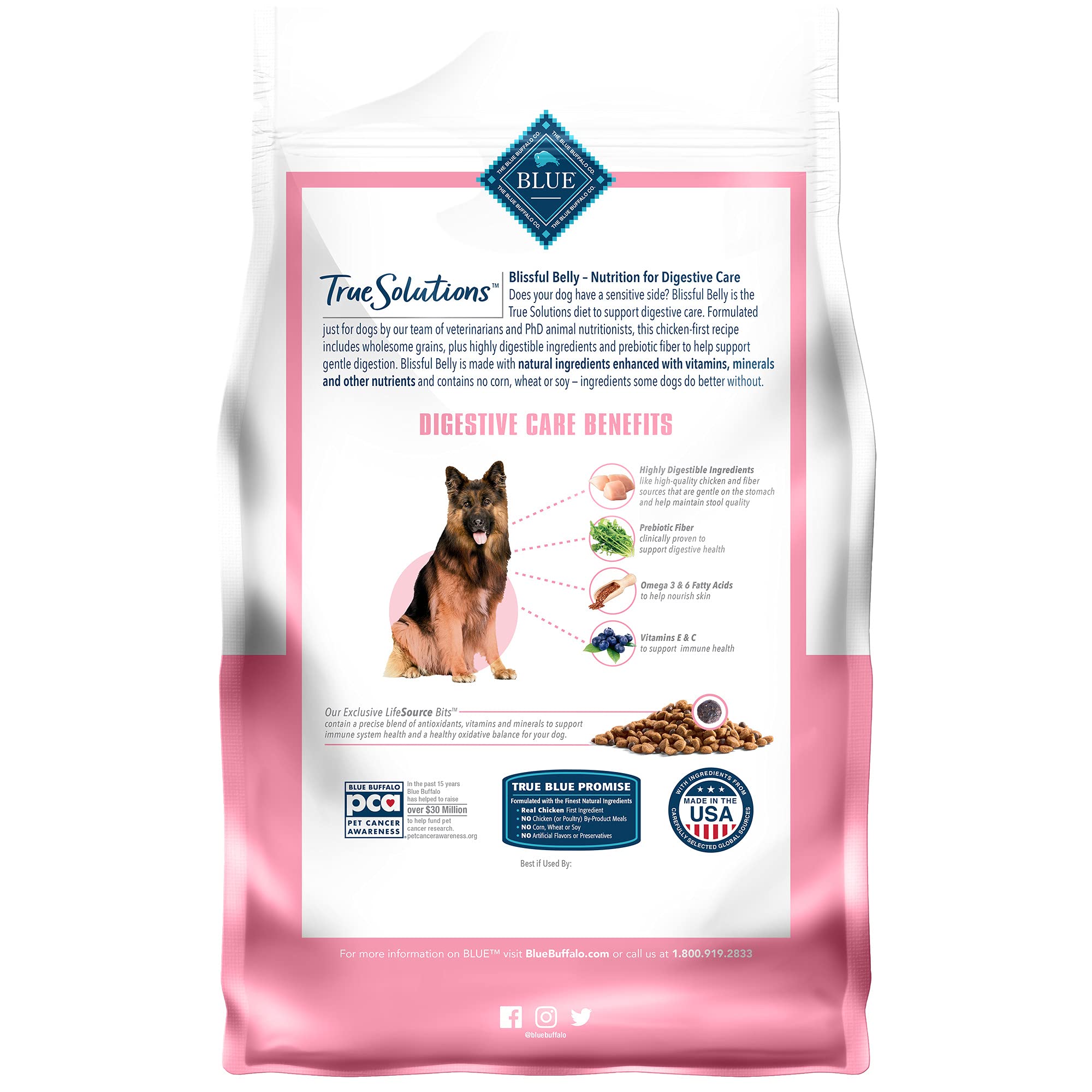 Blue Buffalo True Solutions Digestive Care Natural Dry Dog Food for Adult Dogs, Chicken, 4-lb. Bag