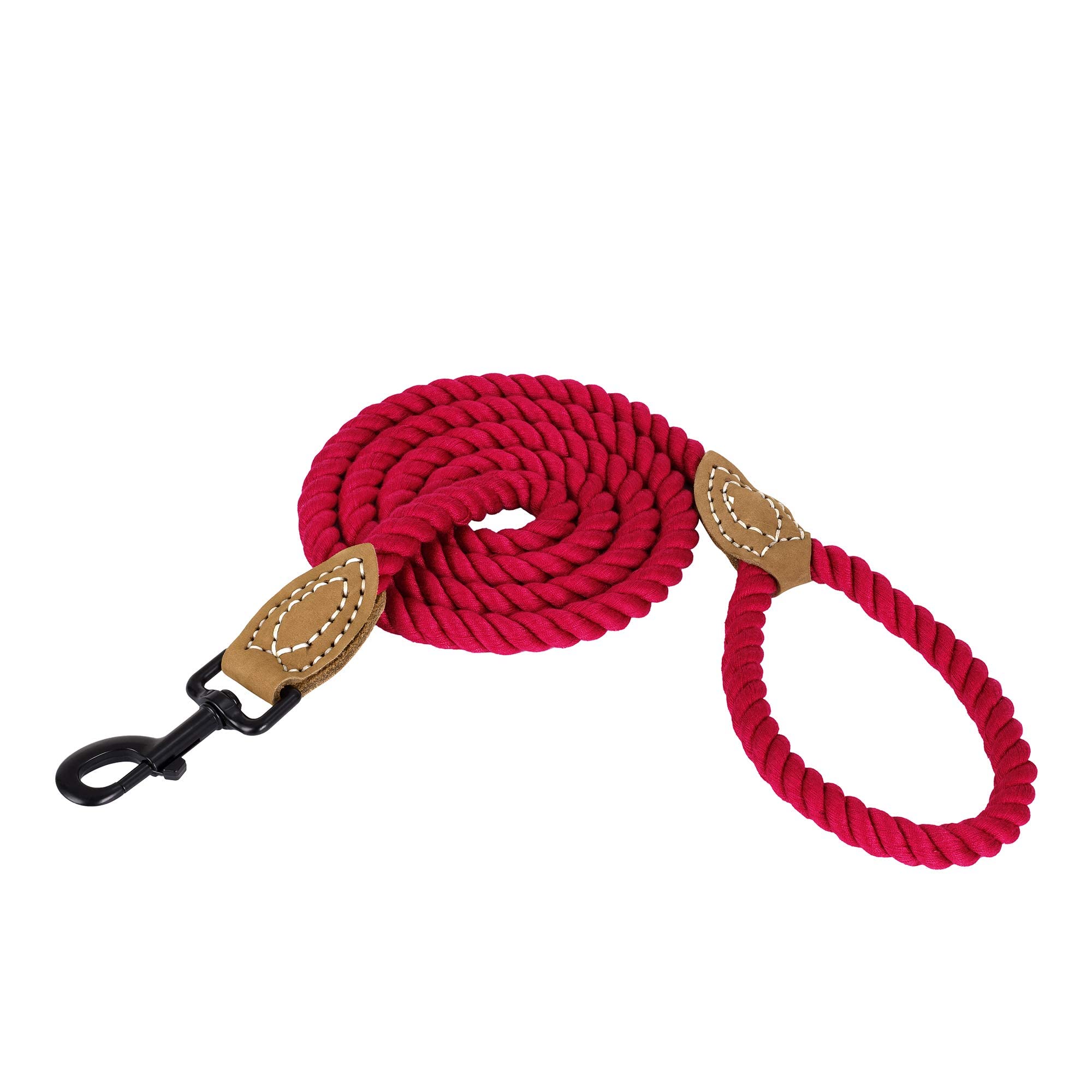 Mile High Life Dog Leash | Braided Cotton Rope Dog Leashes With Leather Tailor Tip | 4 Feet Dog Leash W Heavy Duty Metal Clasp | Wedding Dog Leash (Red, 48 Inches)