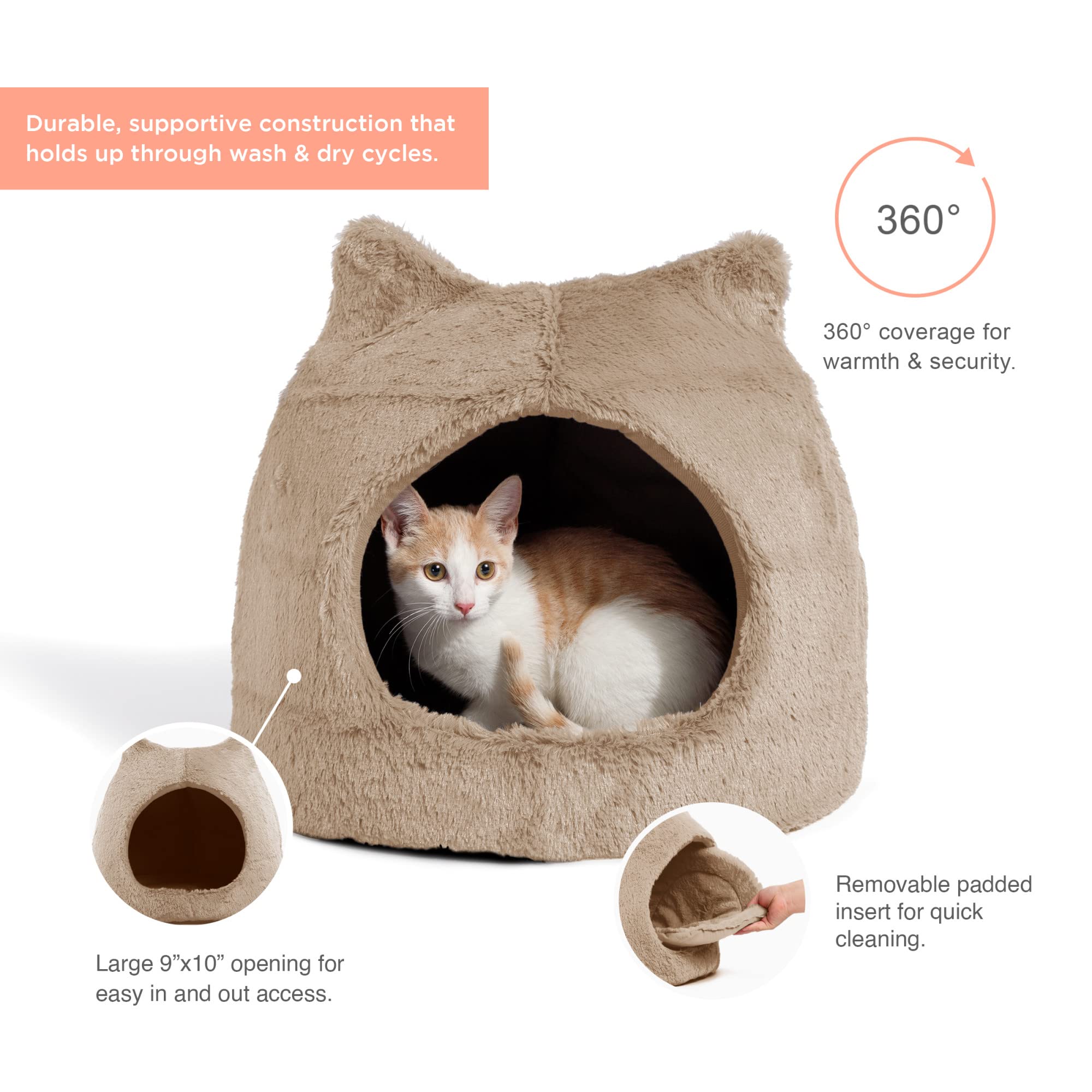 Best Friends by Sheri Meow Hut Cat & Dog Bed, Wheat, Small, 16.9"L x 16.9"W x 16.5"Th, Polyester, Model 466