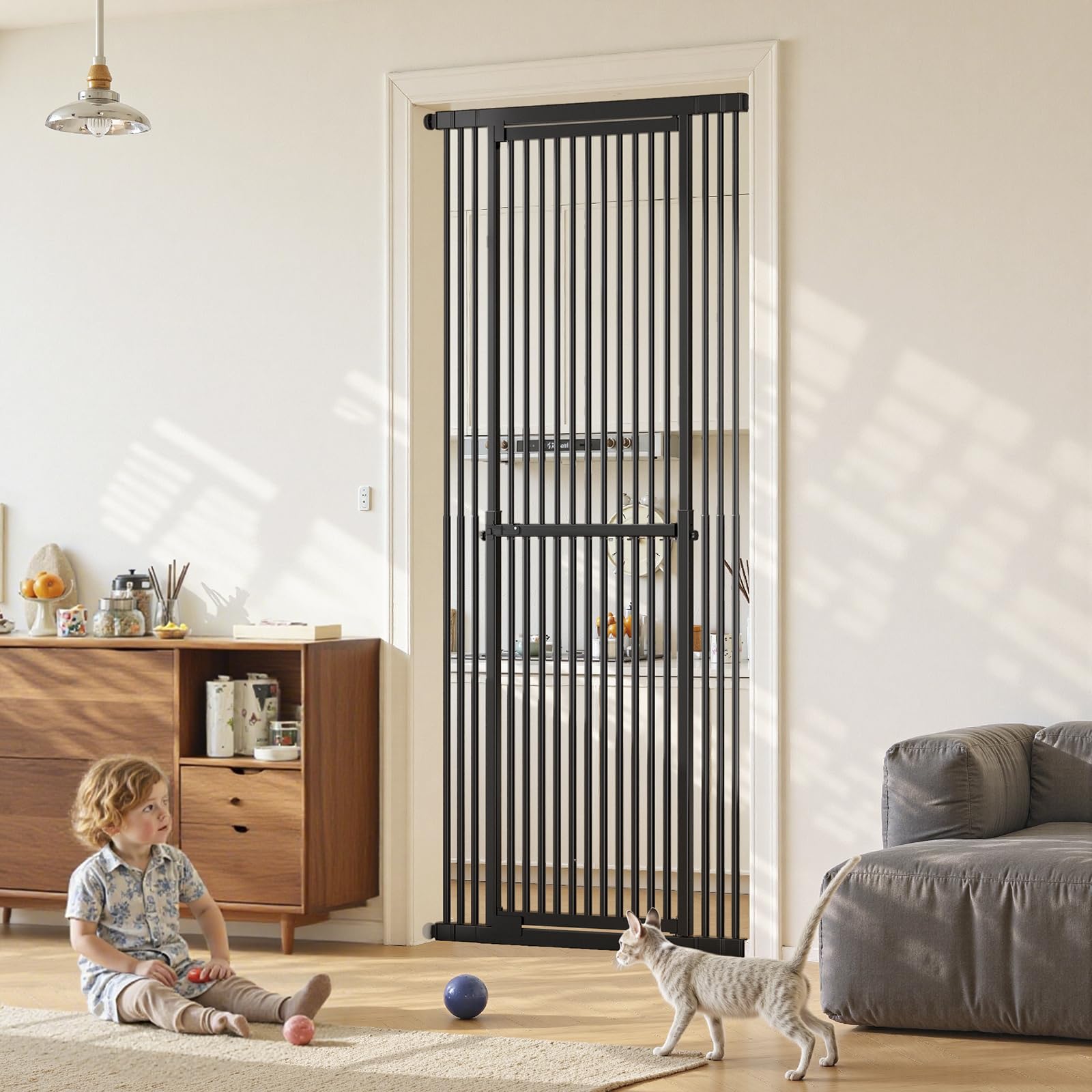 Gardner Pet 51 -87  Extra Tall Cat Gate for Doorway, Wide Adjustable 27.56 -37  Baby Gate Included 4 Extension Kits, Pressure Mo