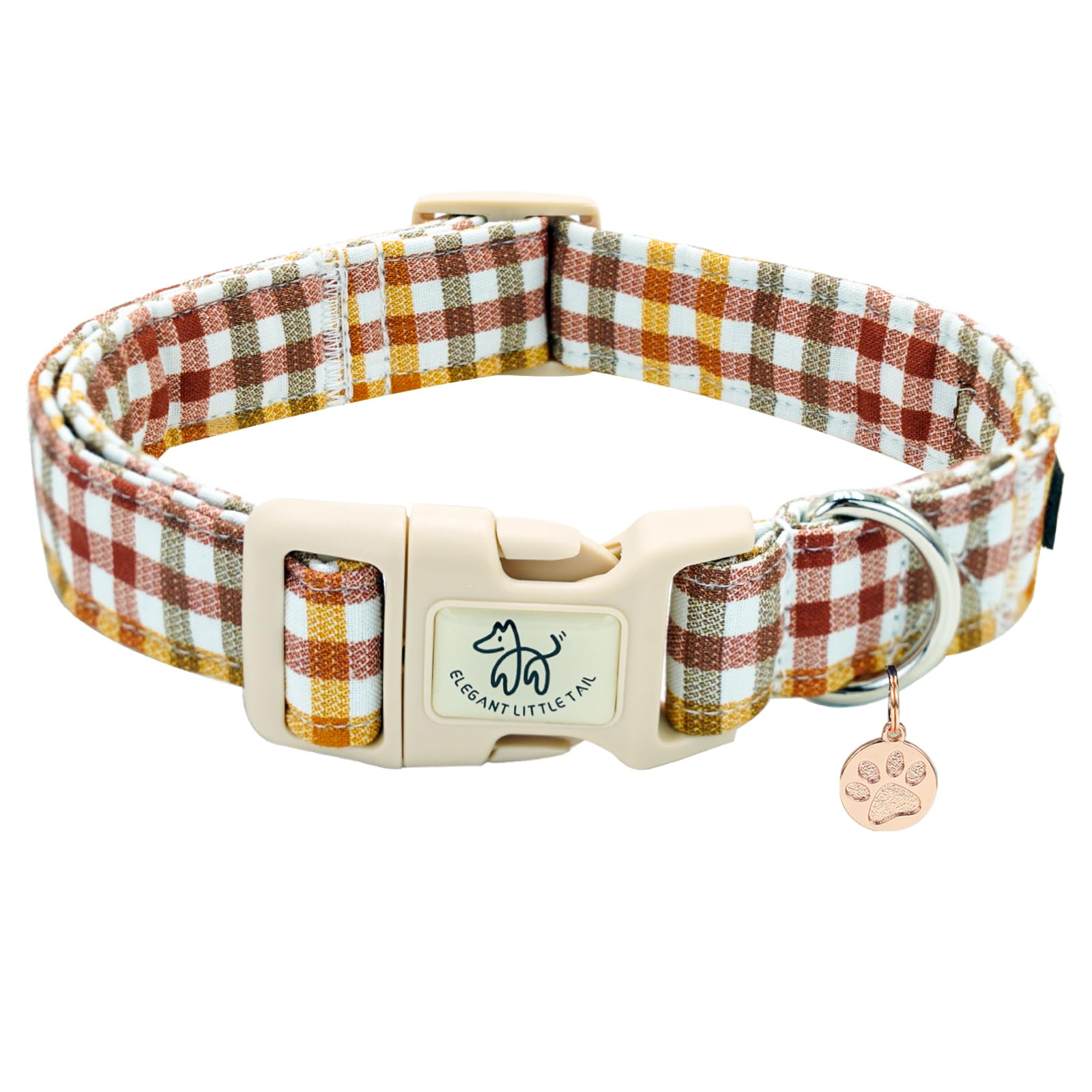 Elegant Little Tail Fall Dog Collar, Plaid Puppy Collars Fall Yellow Male Cute Puppy Adjustable Cotton Pet Collar With Quick Rel