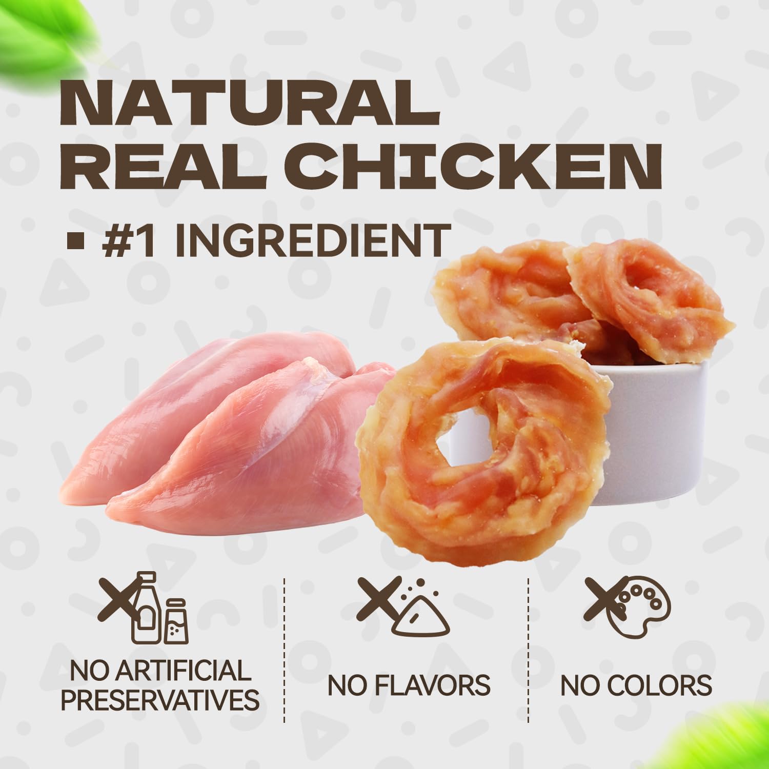 KUADELRO Chicken Rings Dog Treats, Natural Chicken Breast Jerky Rawhide-Free Soft Chews Healthy Dog Training Treats for Small Me