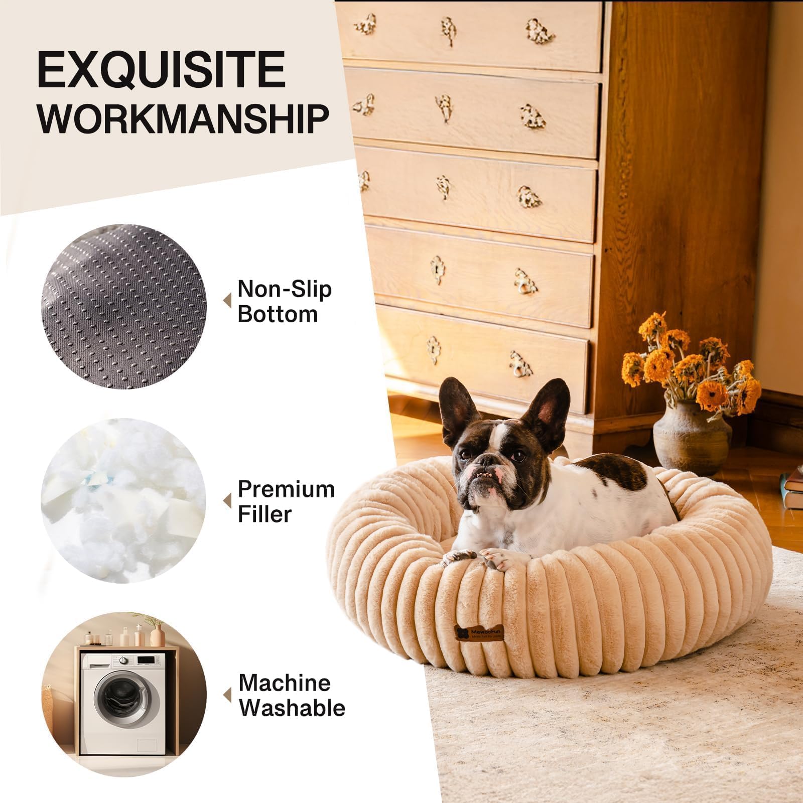 Mewoofun Donut Dog Beds For Small Dog, Calming Bed Round Cute Puppy Bed With Non-Slip Bottom, Fluffy Washable Pet Bed For Puppy
