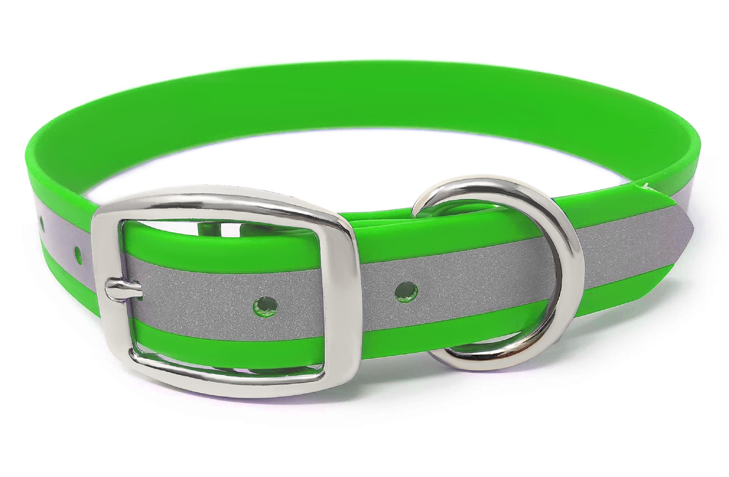 Regal Dog Products Medium Lime Green Heavy Duty Reflective Dog Collar With Durable Metal Buckle And D Ring Adjustable Chew Proof