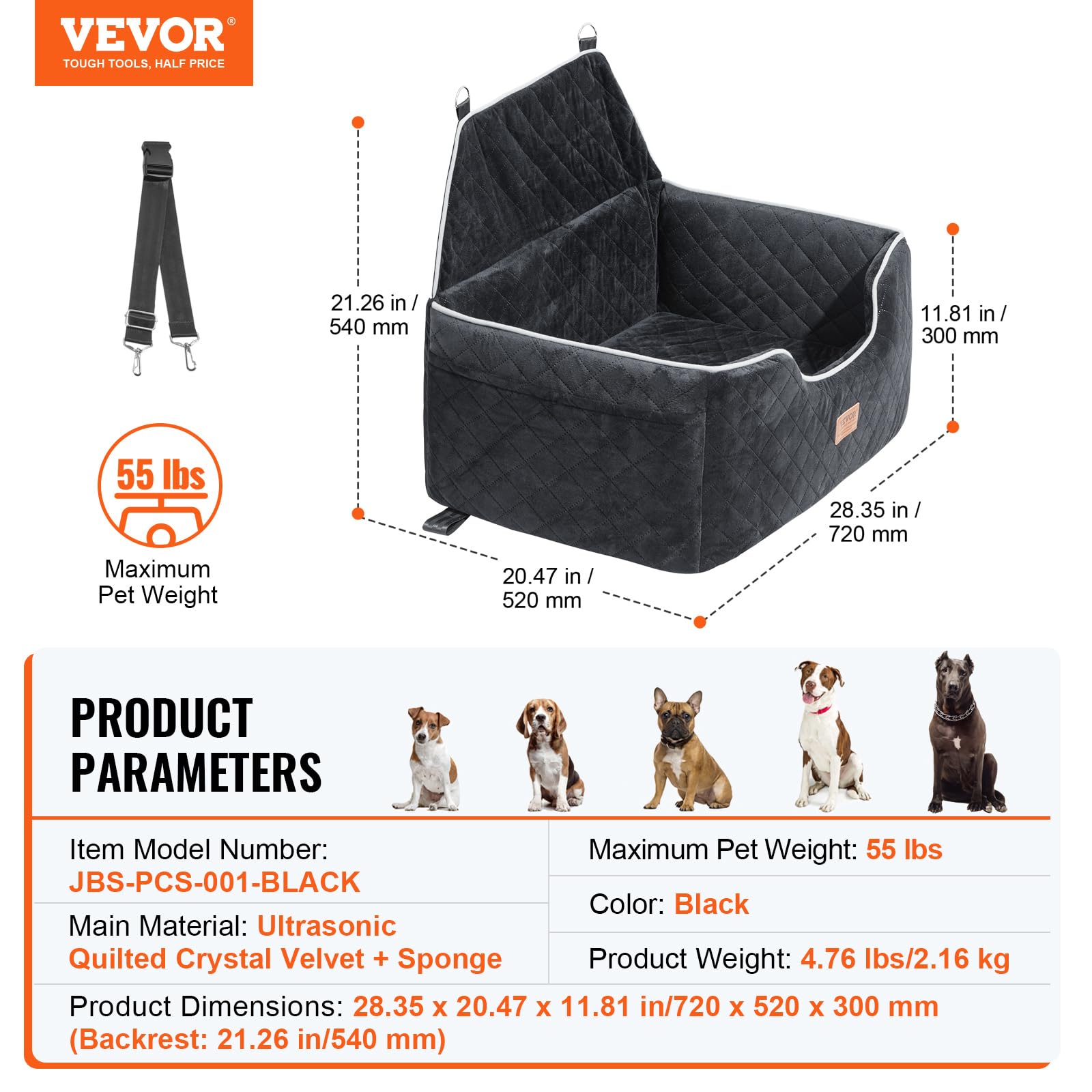 Vevor Dog Booster Car Seat Pet Car Seat For Medium Large Dog Up To 55 Lbs Black