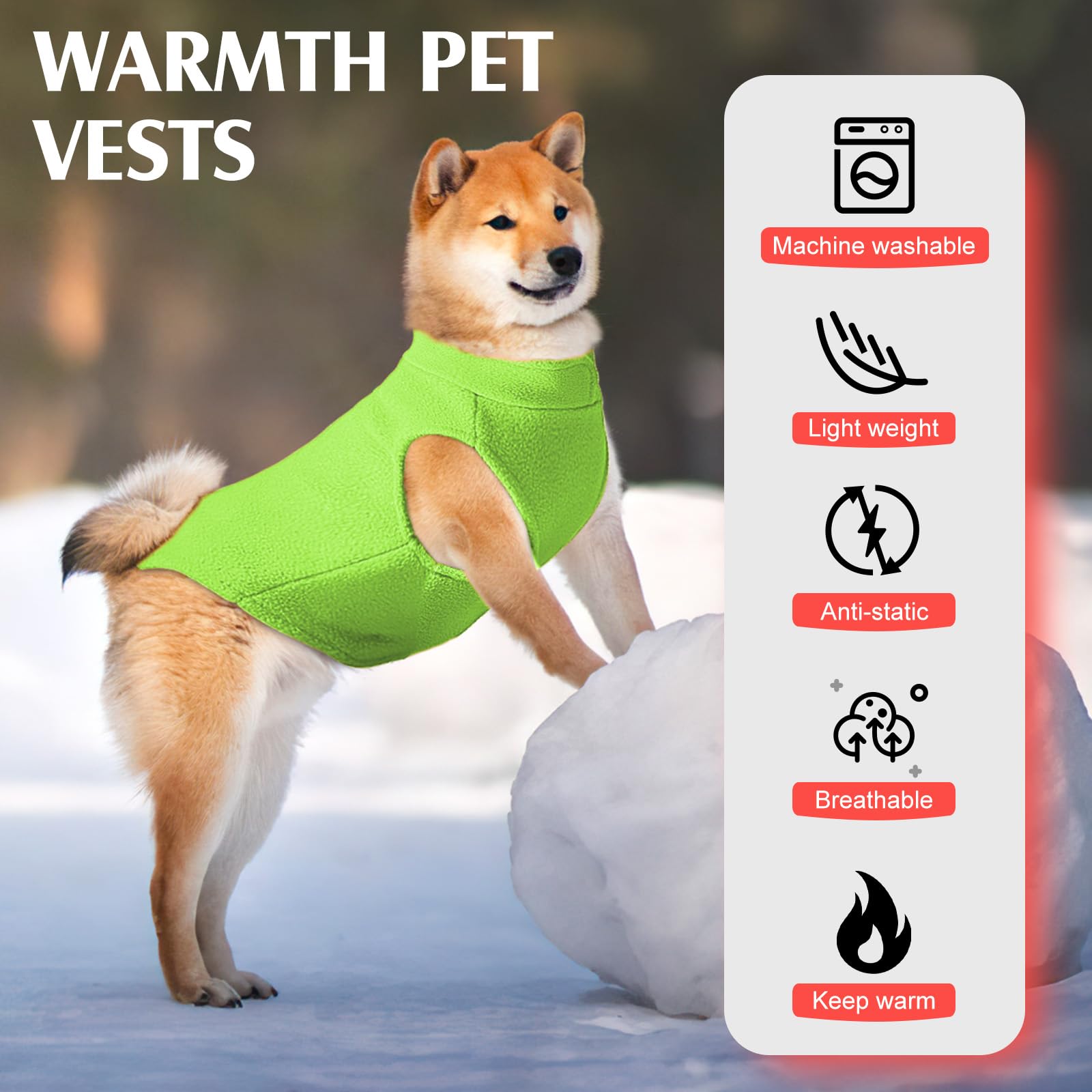 Soft Warm Dog Sweater Vest - Pullover Fleece Jacket For Small To Large Dogs, Stretchy With D Ring Leash (Green, S)