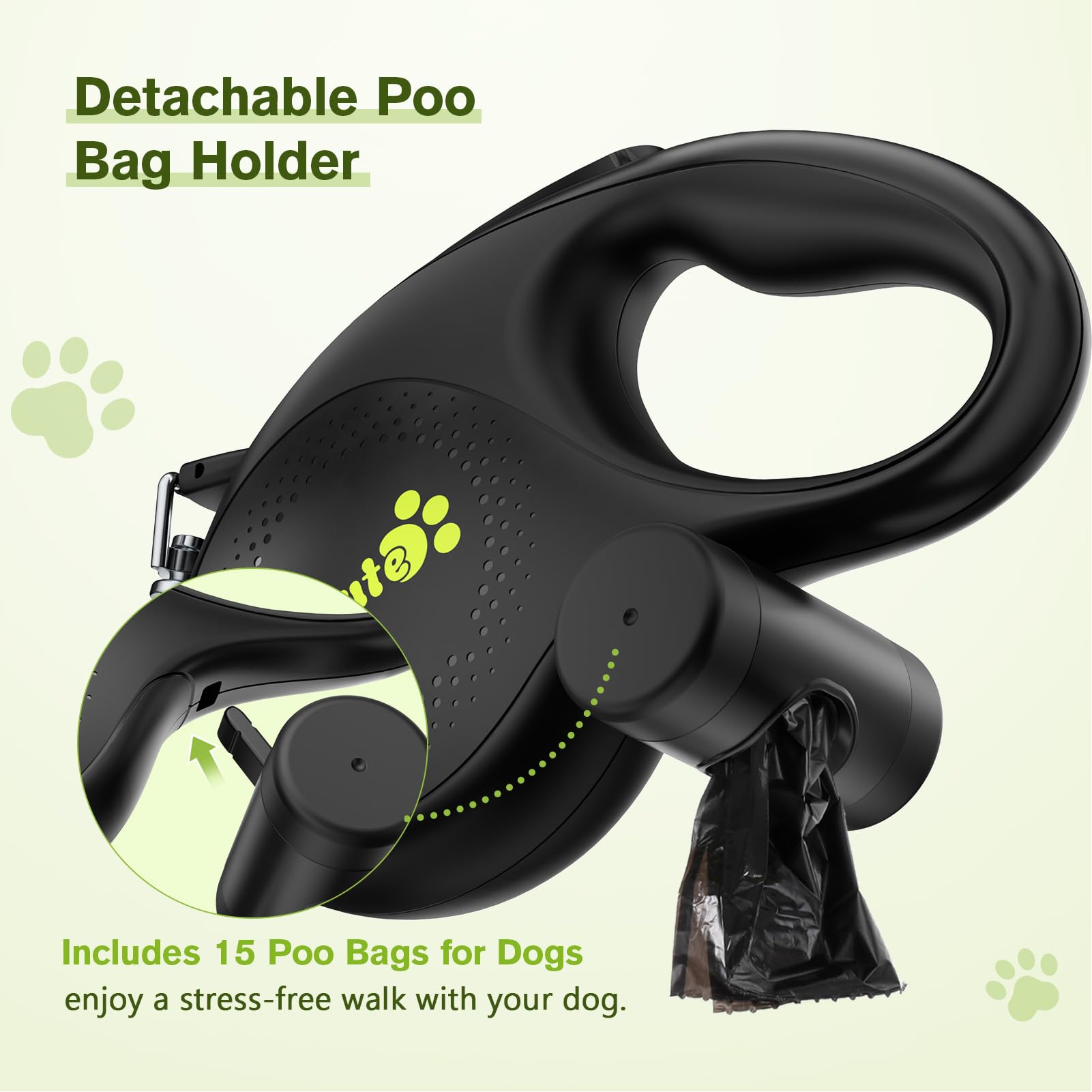 Pecute Retractable Dog Leash, 26ft Heavy Duty, Reflective, for Large Dogs up to 110 lbs, Black, Model PRL-8M04