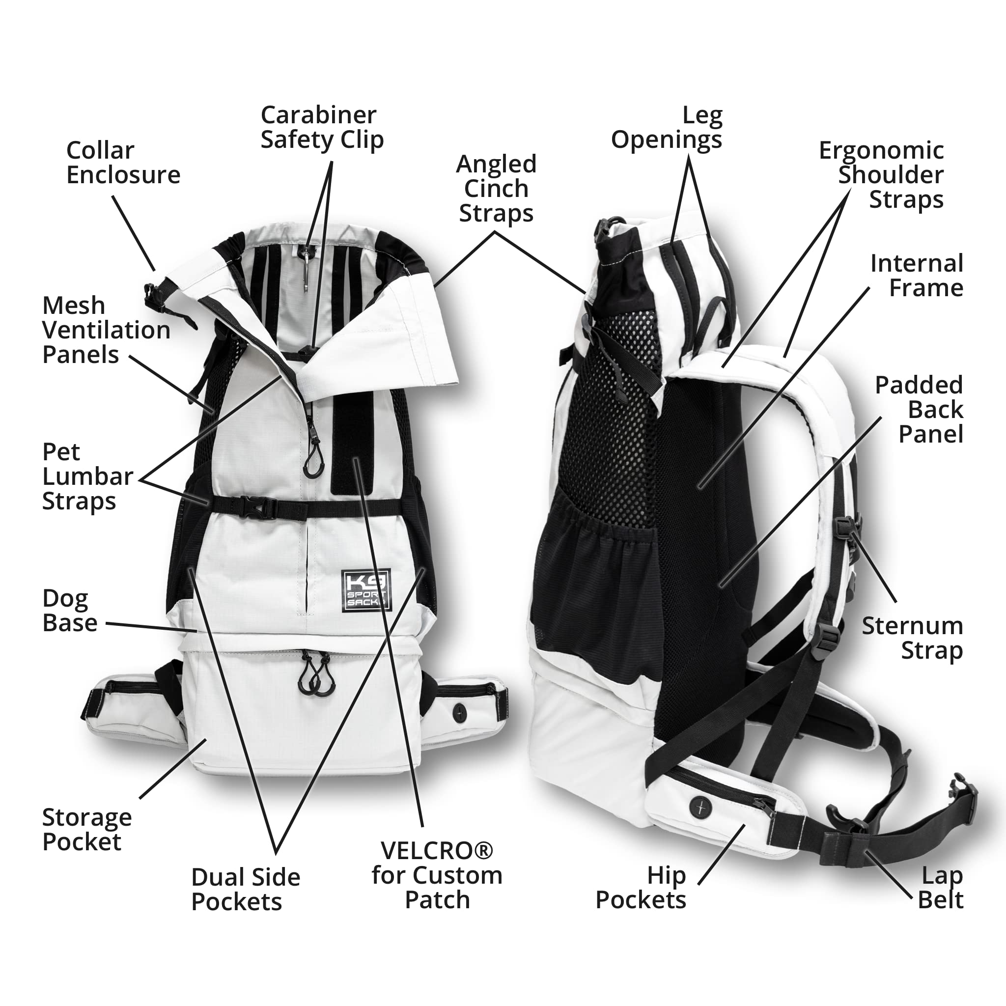 K9 Sport Sack Knavigate Light Grey Backpack Dog Carrier, 11 L X 11 W X 22 H, Small, Gray